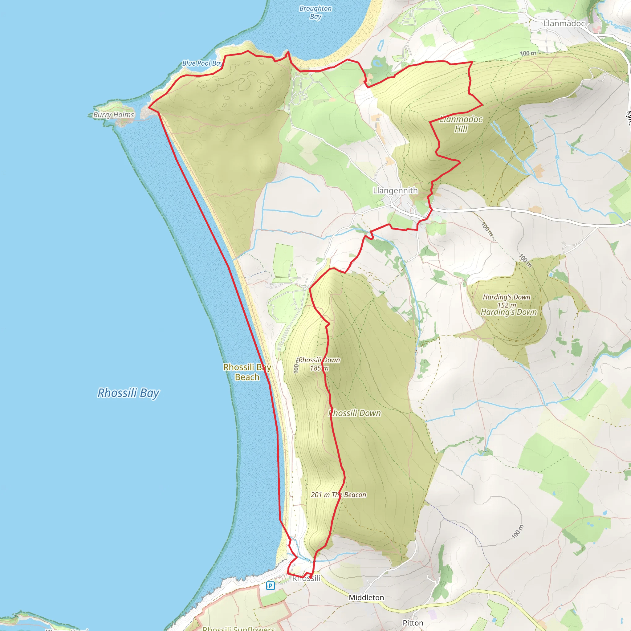 Rhossili Bay, Llanmadoc Hill and Broughton Burrows (20) mobile static map