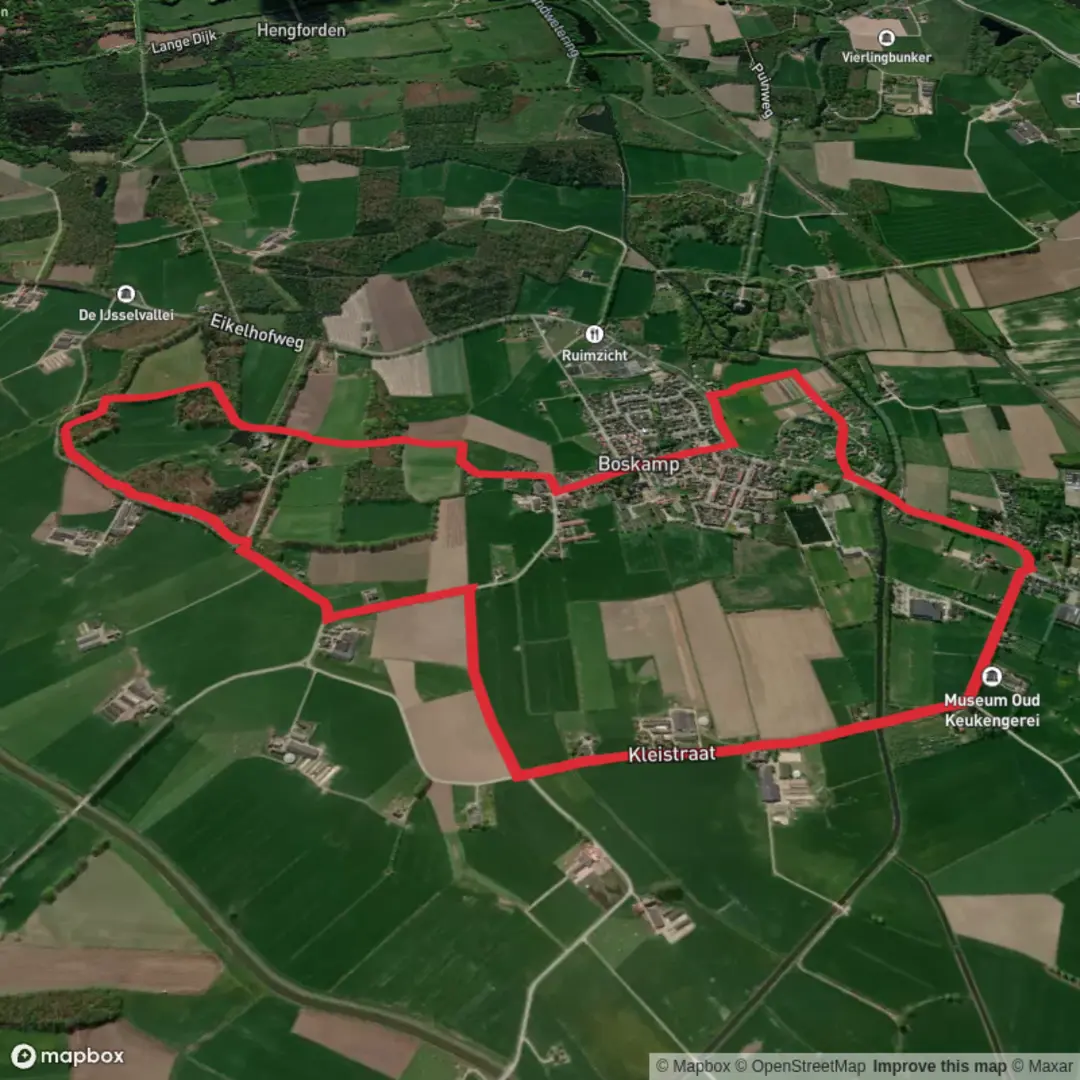 An image depicting the trail Boskamp Loop via Ketelgatstraat and Kleistraat and its surrounding area.
