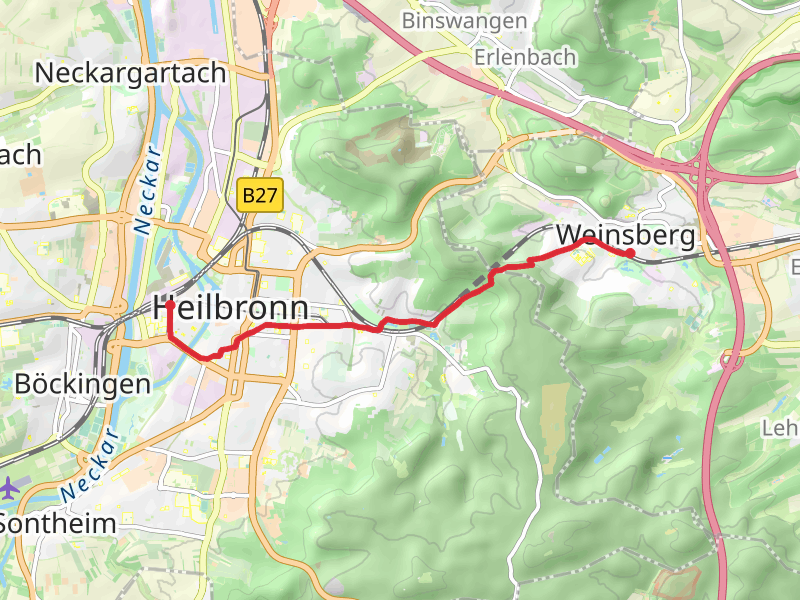Weinsberg to Hauptbahnhof via Zwischen Stadtsee und Waldheide
