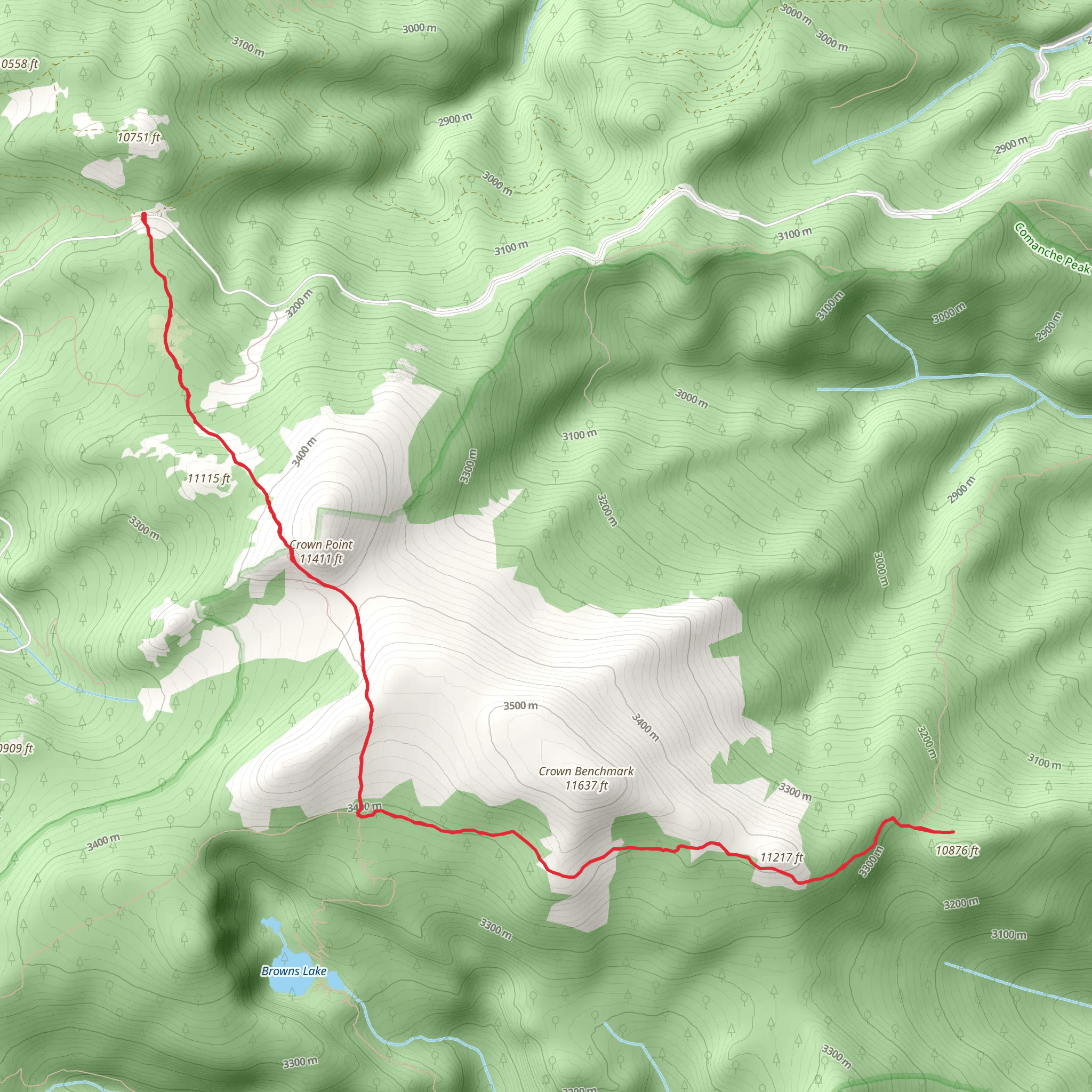 Crown Point and Roosevelt National Forest via Flowers Trail mobile static map