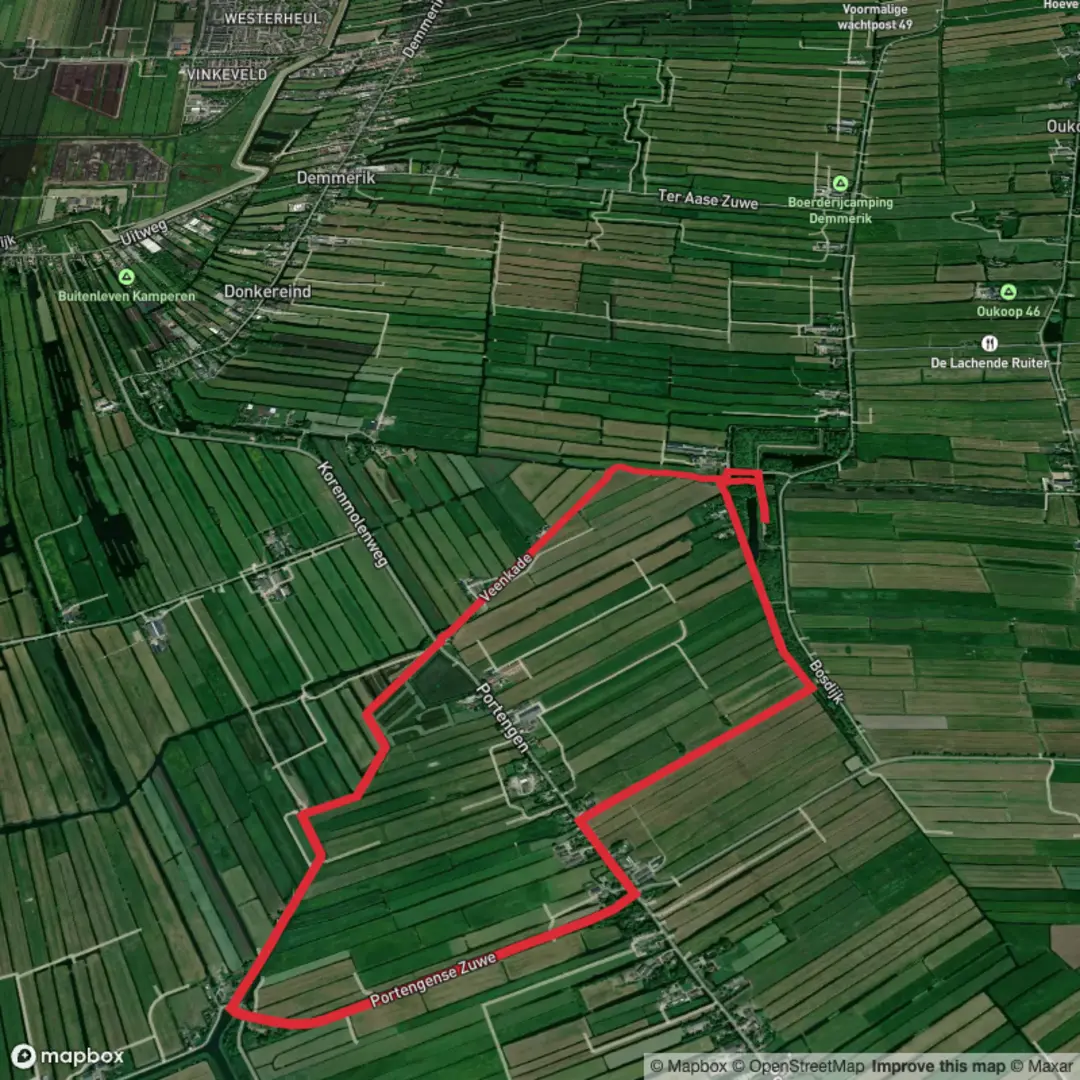 An image depicting the trail Geer Route and Rondje Portengen Loop and its surrounding area.