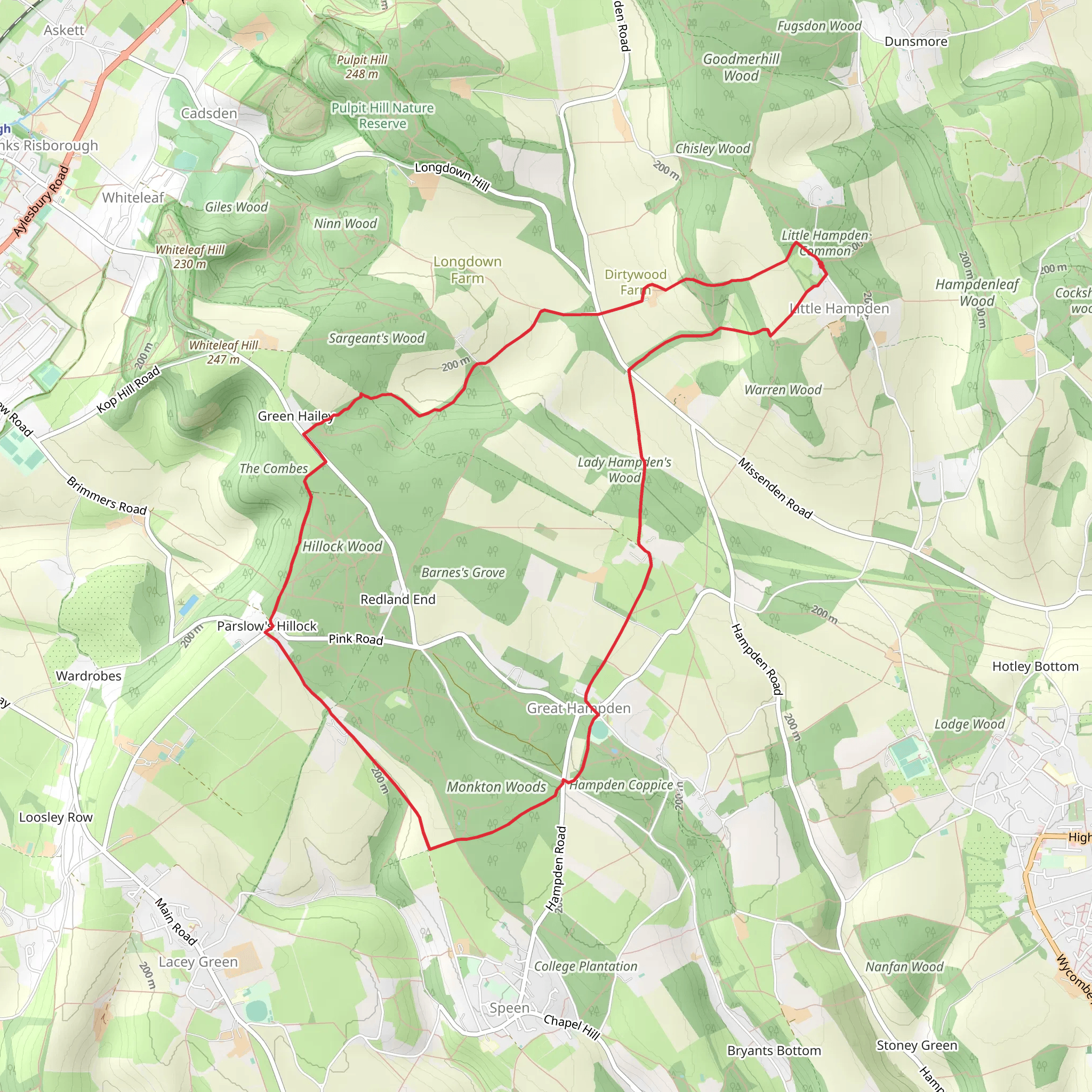 Little Hampden and Parslow's Hillock Loop mobile static map