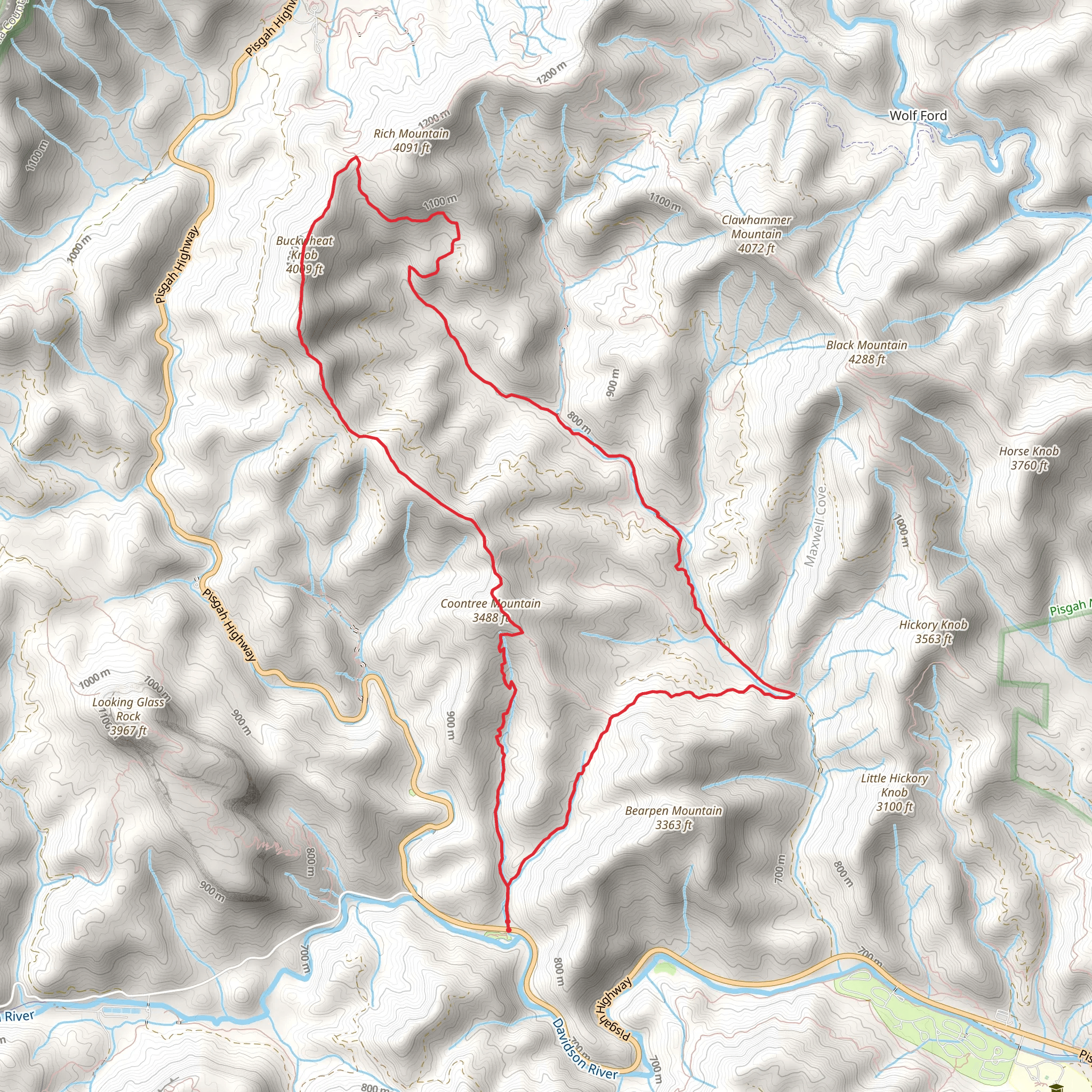 Coontree, Buckwheat Knob and Avery Creek Loop mobile static map