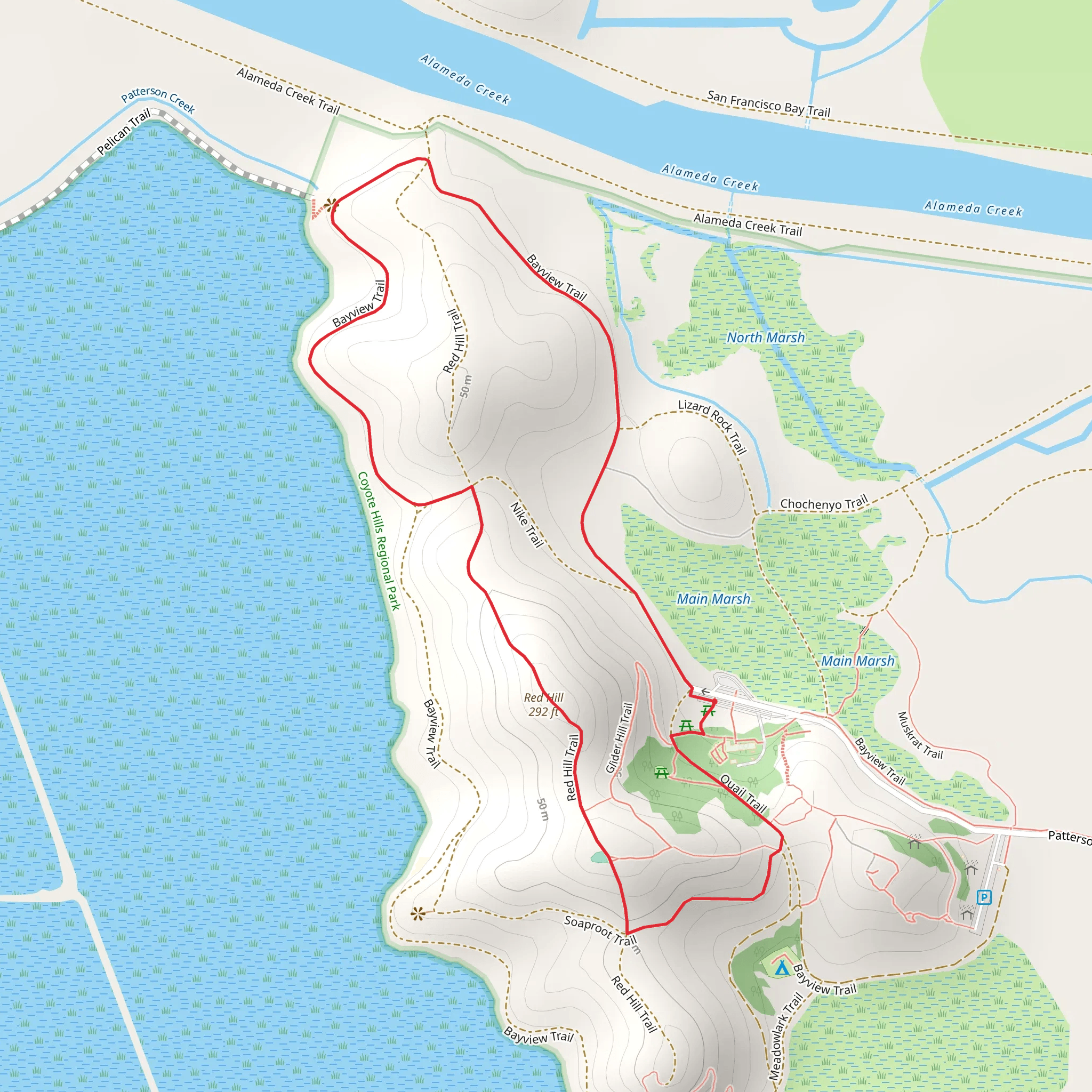 Glider Hill, Red Hill and Bayview Loop Trail mobile static map