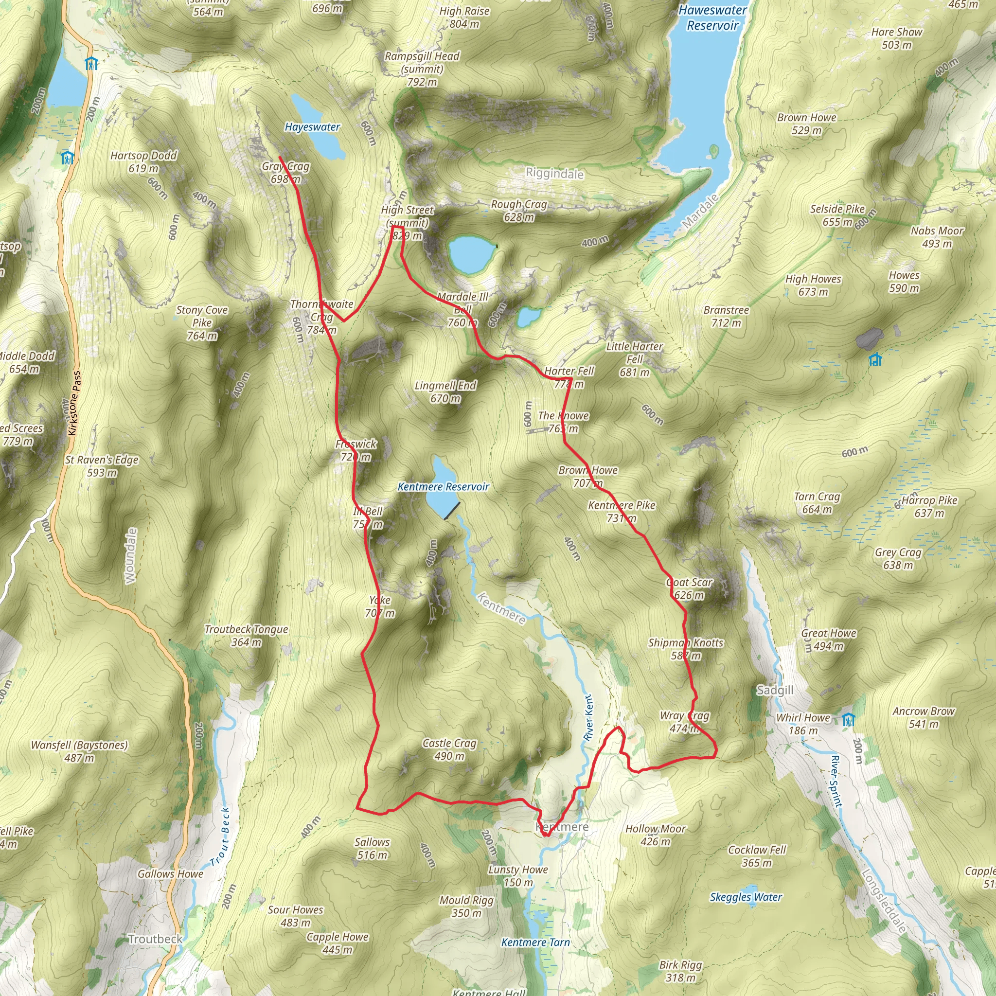 The Greater Kentmere Horseshoe mobile static map