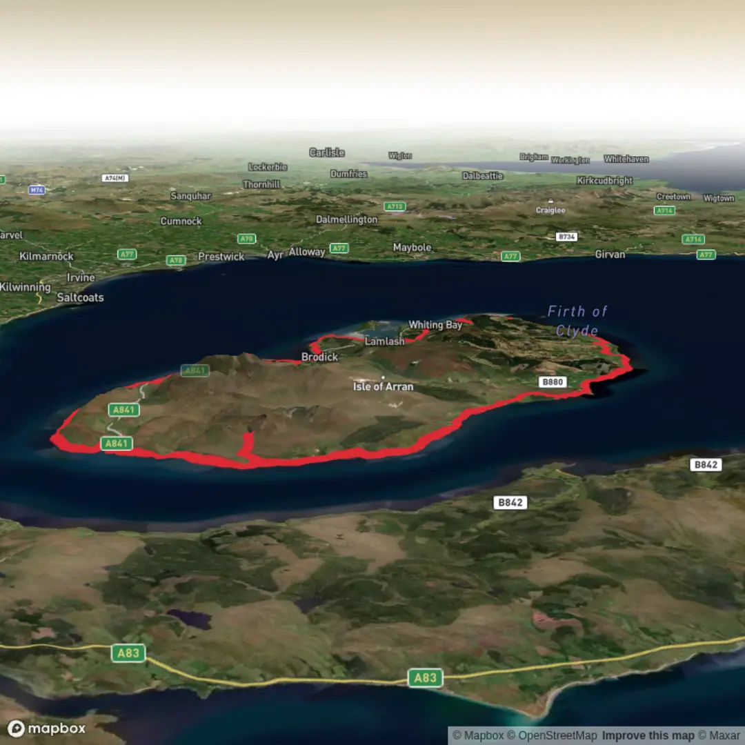 An image depicting the trail Ethan's Arran Coastal Way and its surrounding area.