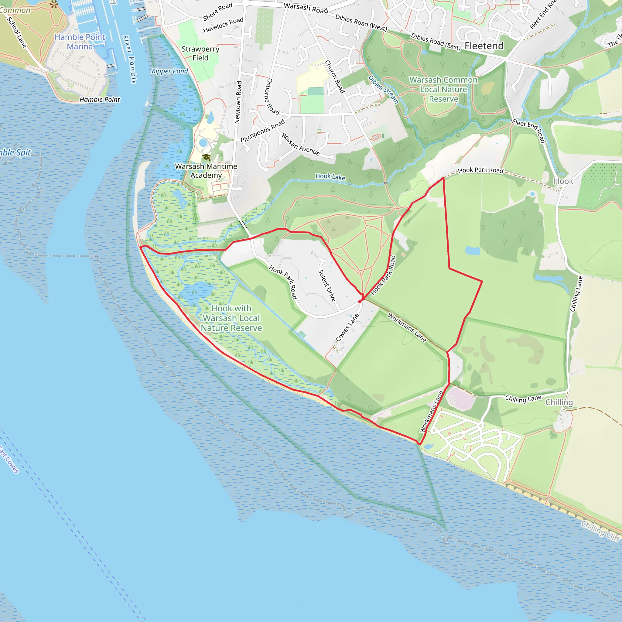 Hook with Warsash Local Nature Reserve Loop mobile static map