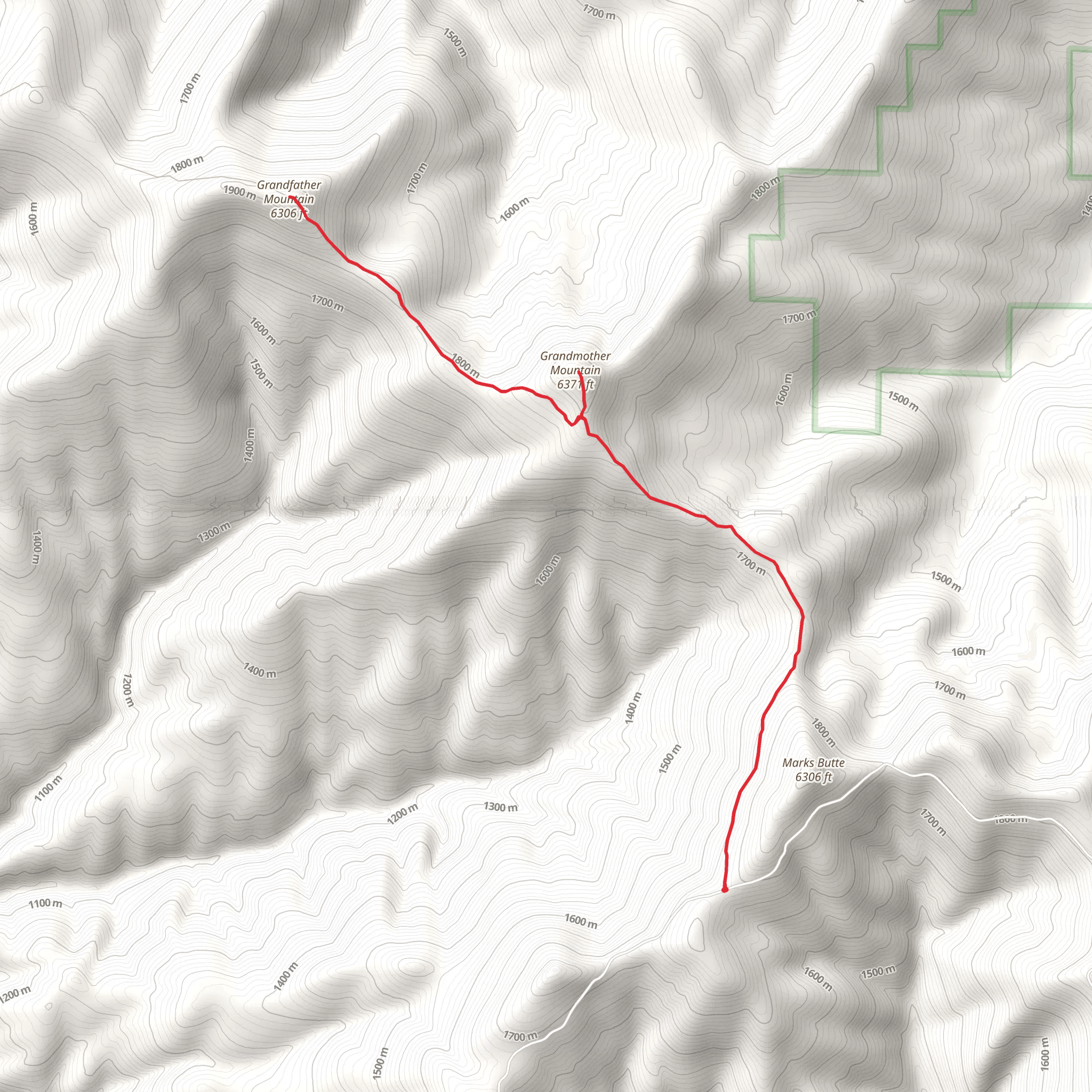 Grandmother Mountain and Grandfather Mountain from Saint Joe National Forest Road mobile static map