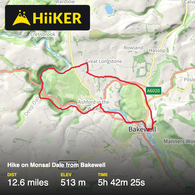 A map preview of the recording Monsal trail from Bakewell loop.