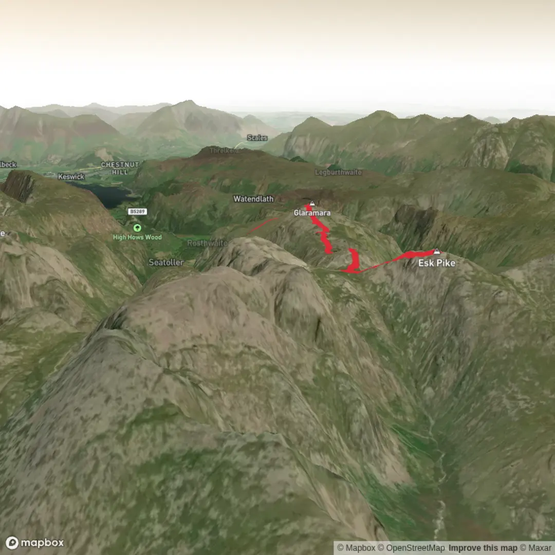 An image depicting the trail Esk Pike, Allen Crags and Glaramara and its surrounding area.
