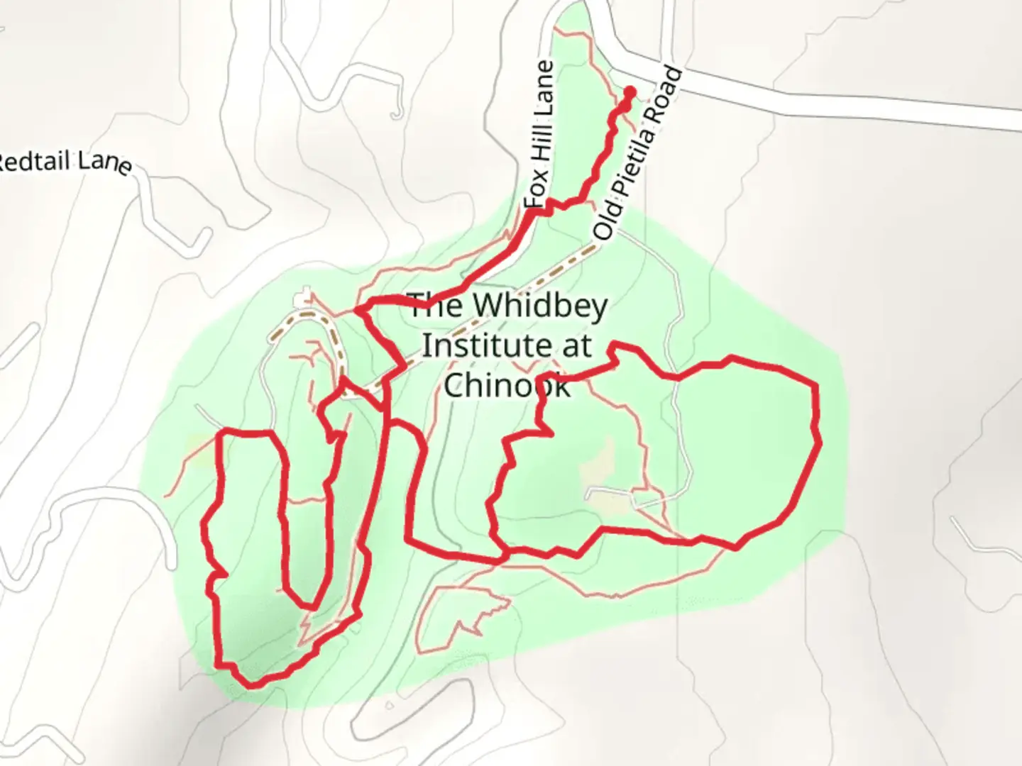 An image depicting the trail Upper loop and Farm Loop Trail and its surrounding area.