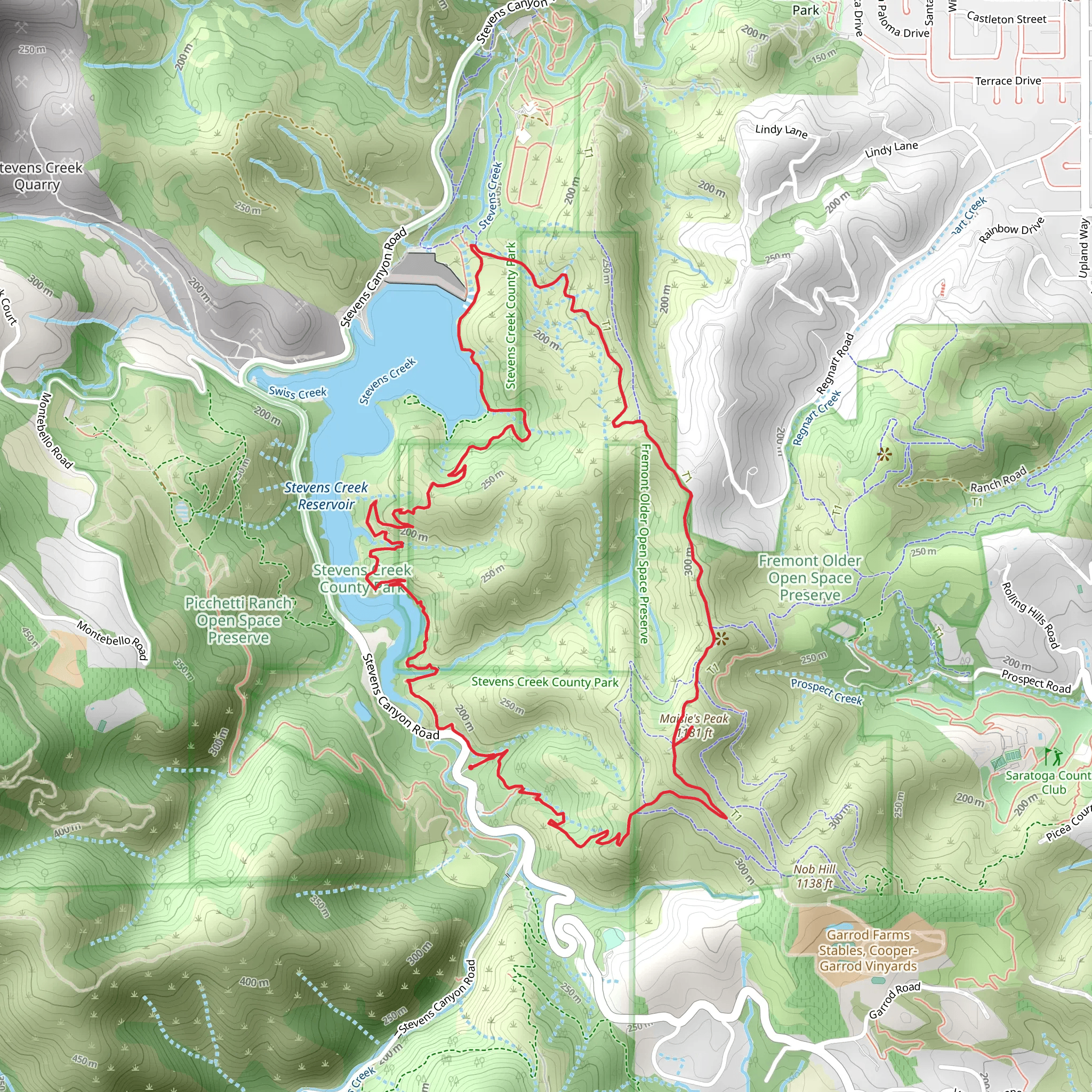 Maisie's Peak, Coyote Ridge Trail and Stevens Creek Trail Loop mobile static map