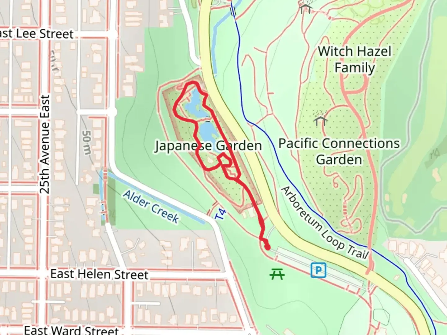 An image depicting the trail Japanese Garden Loop and its surrounding area.