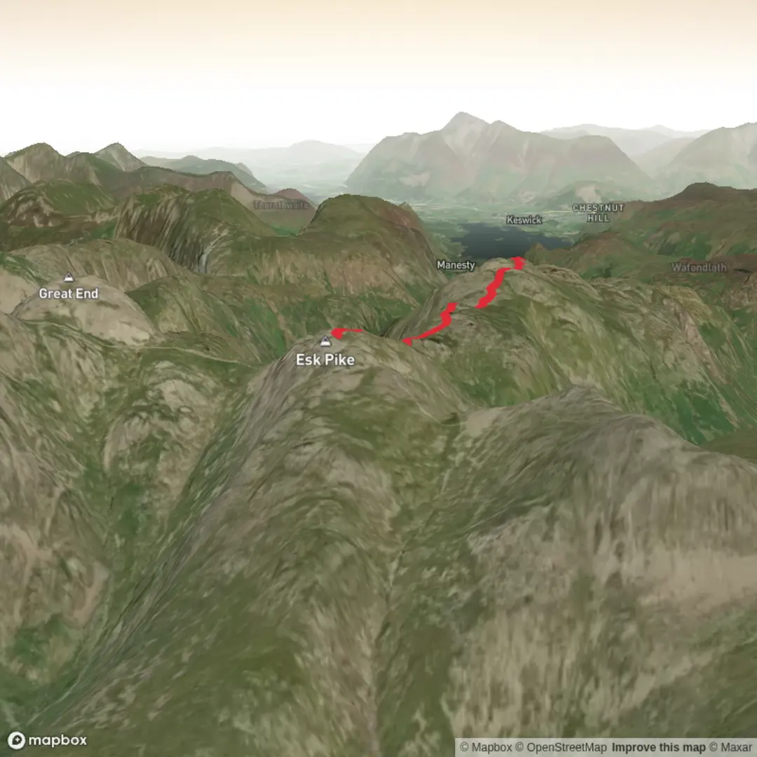 An image depicting the trail Glaramara and Allan crags loop and its surrounding area.