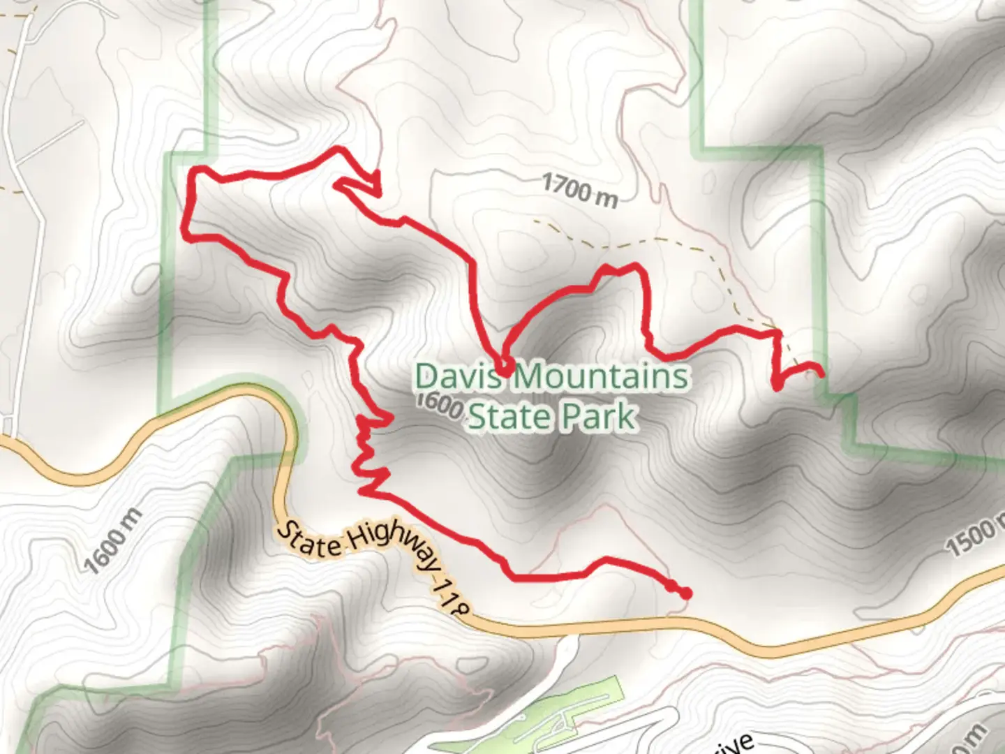 An image depicting the trail Sheep Pen Canyon and Limpia Creek Trail and its surrounding area.