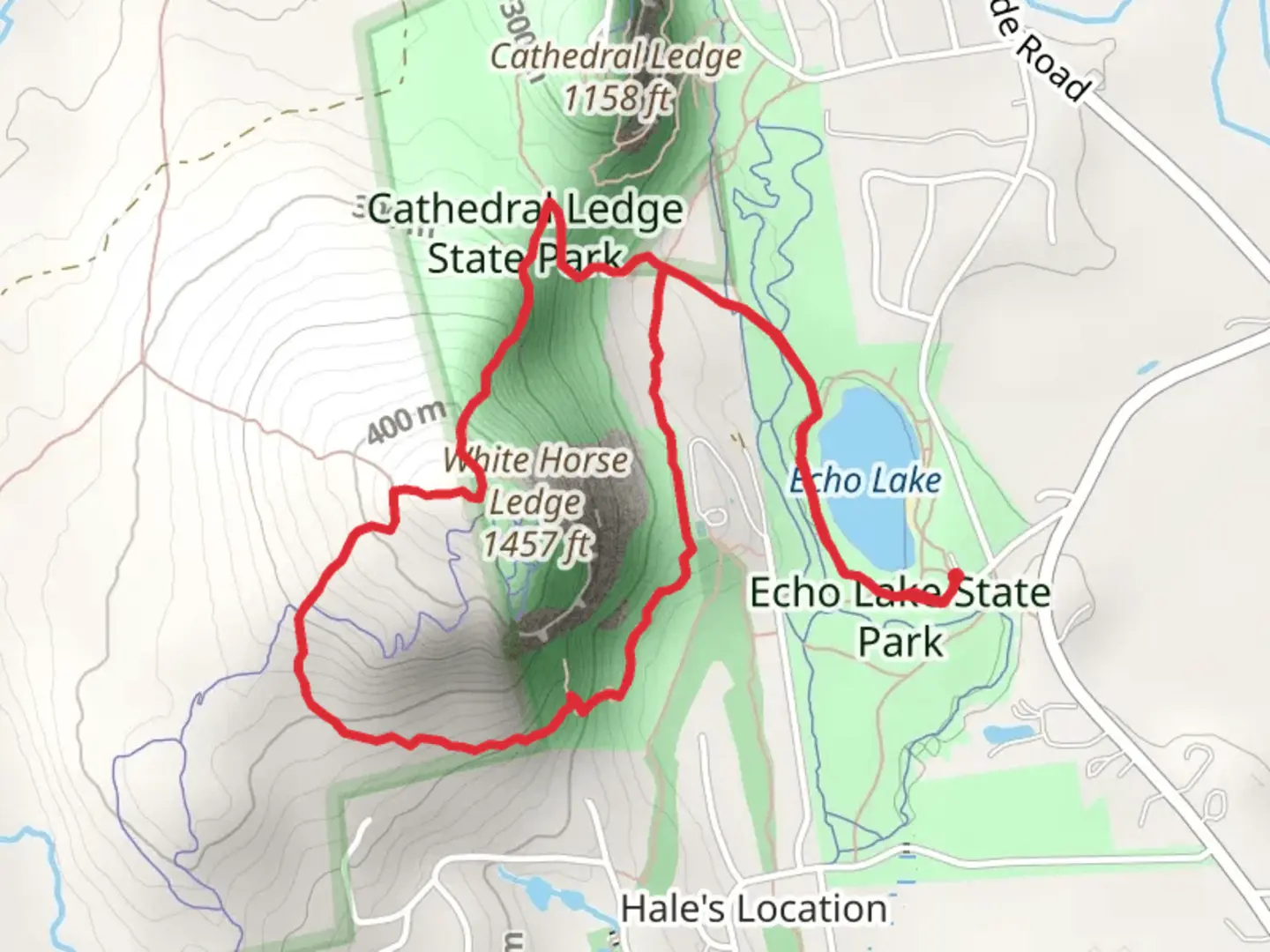 An image depicting the trail White Horse Ledge Loop via Echo Lake and its surrounding area.