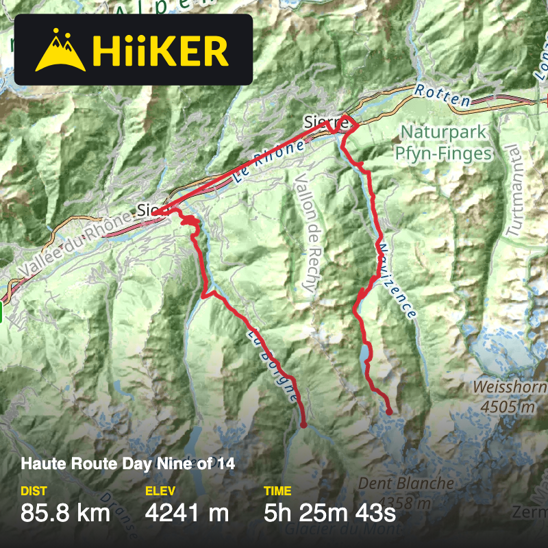 A map preview of the recording Haute Route Day Nine of 14.
