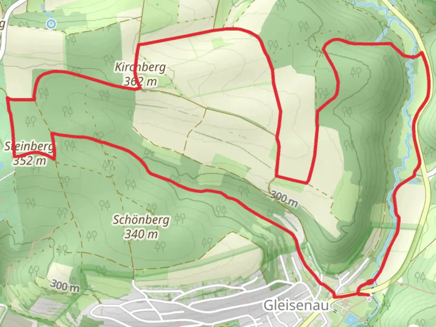 An image depicting the trail Steinberg via Lauftour EBL 1 and its surrounding area.