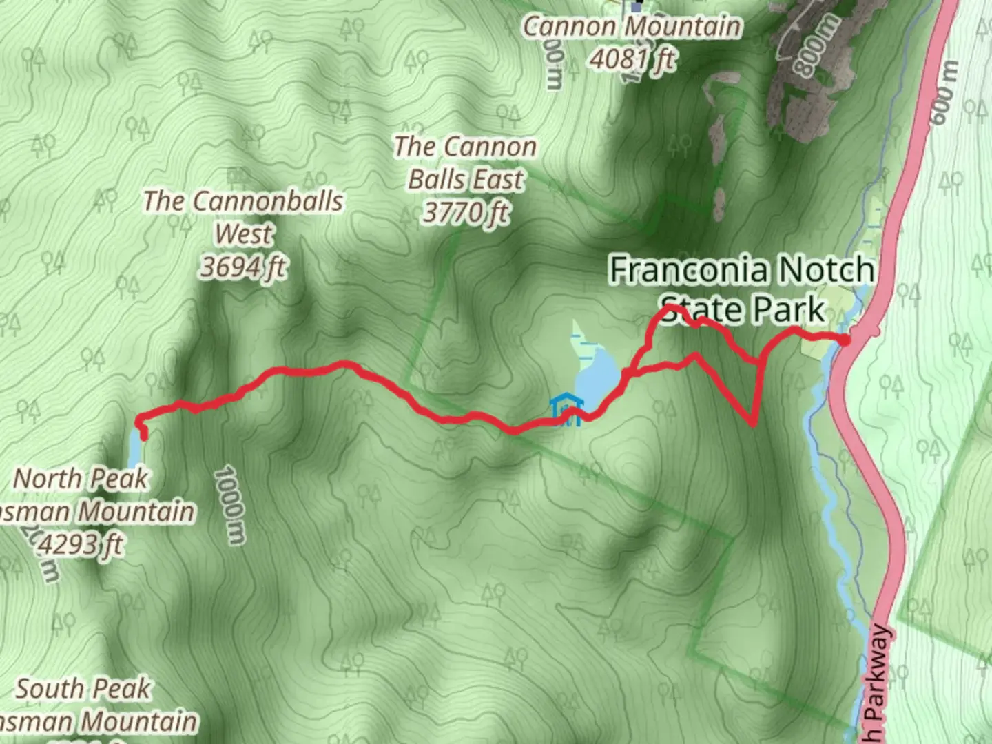 An image depicting the trail Lonesome Lake and Kinsman Pond and its surrounding area.