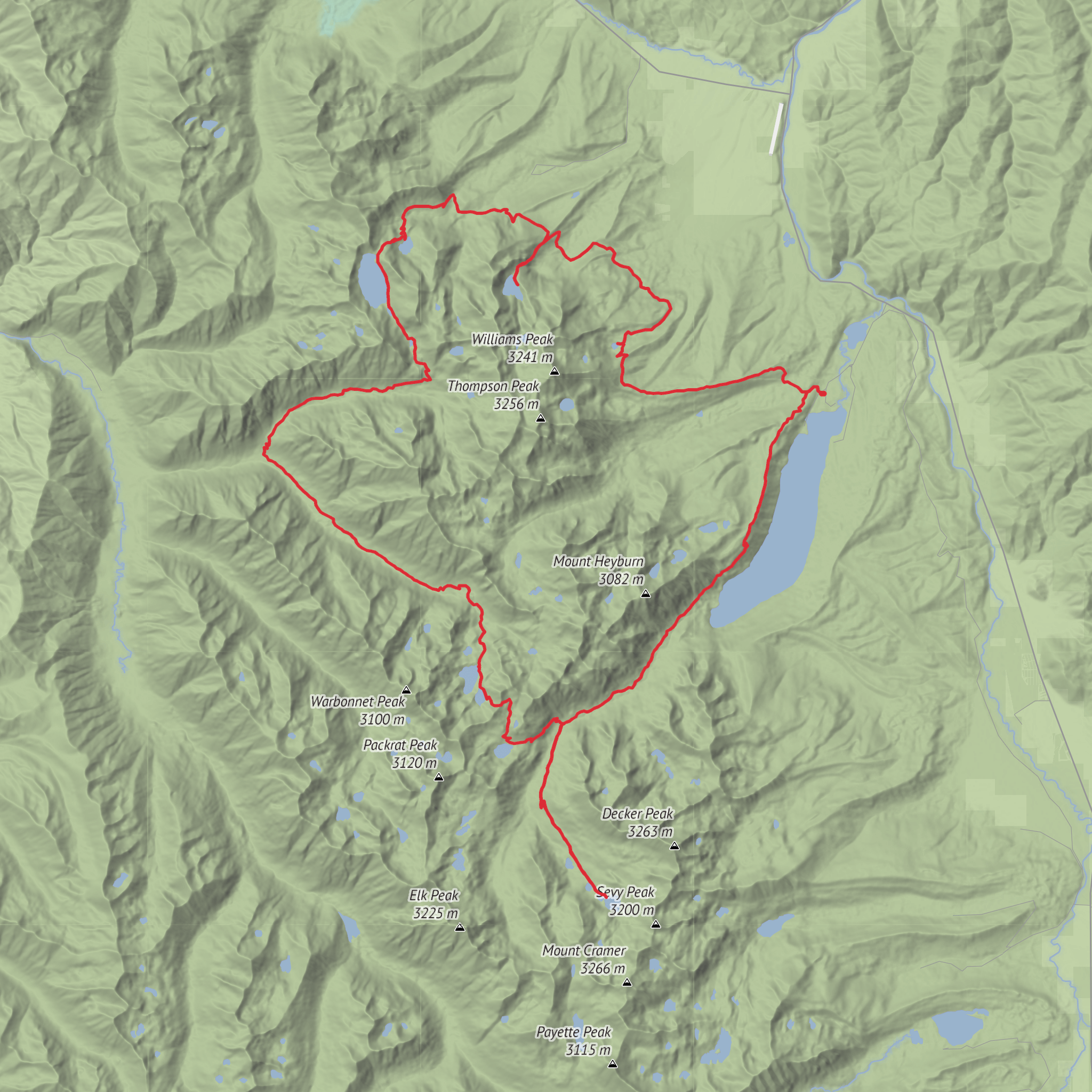 Marshall Lake, Goat Lake, Alpine Lake, Sawtooth Lake, Baron Lake, Cramer Lake and Redfish Lake mobile static map