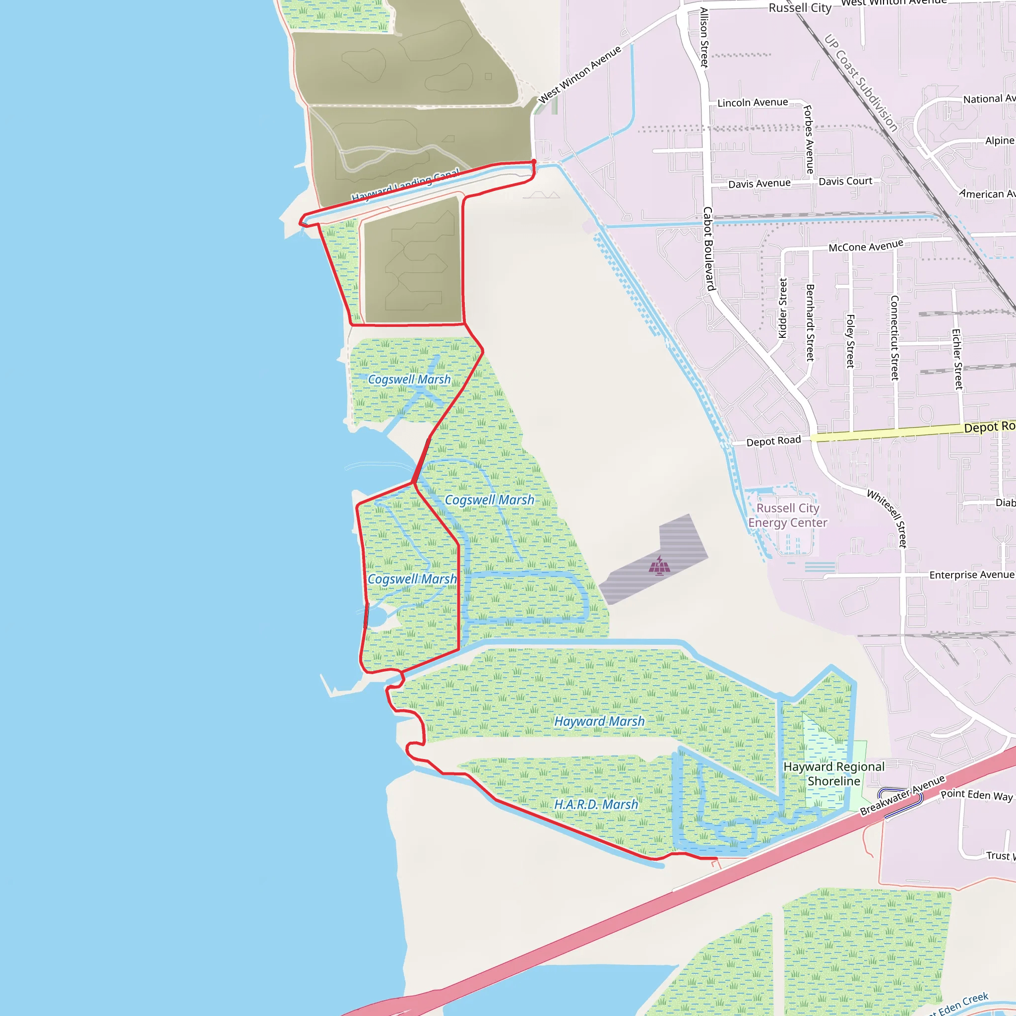 Hayward Regional Shoreline and San Francisco Bay Loop Trail mobile static map