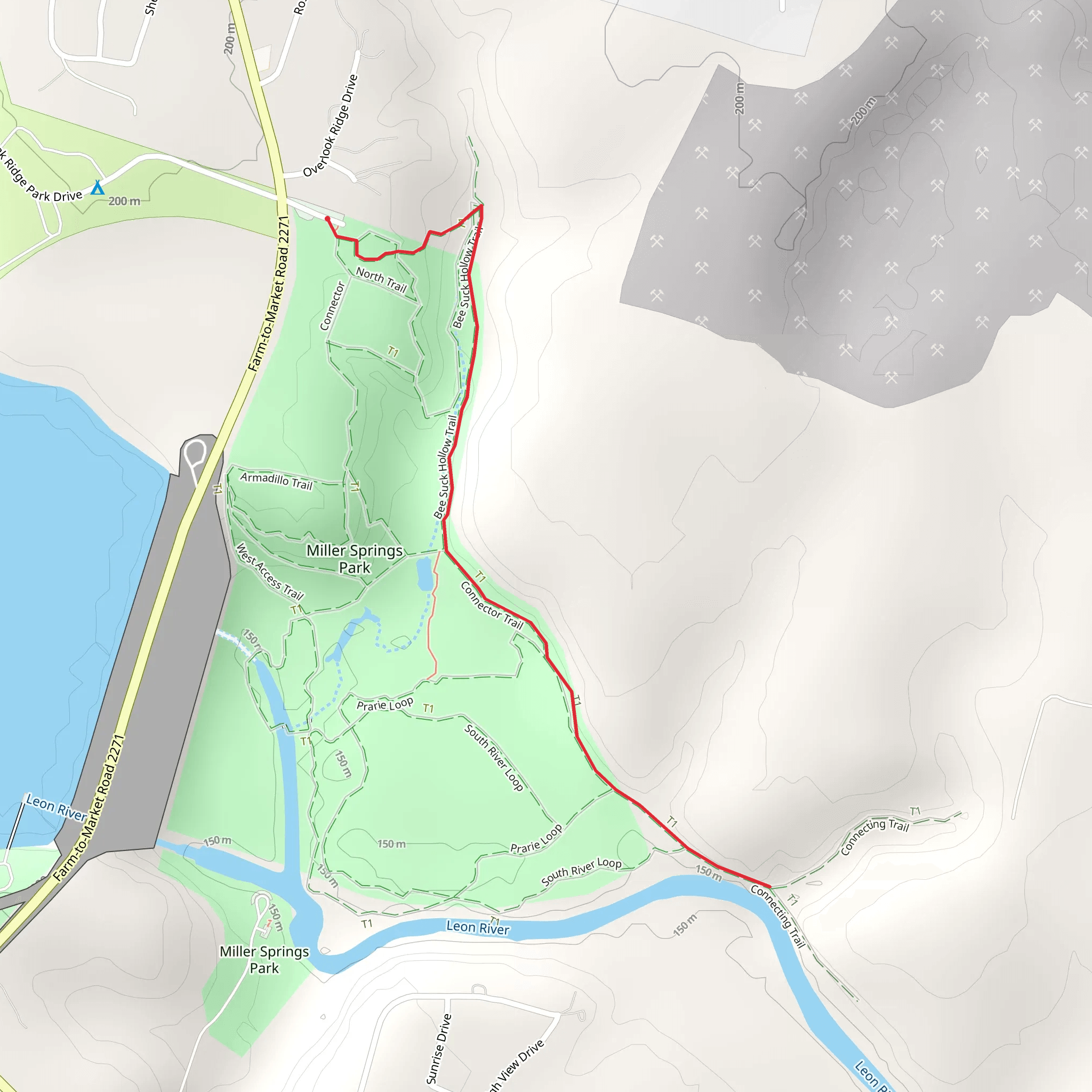 Connector and Bee Suck Hollow Trail mobile static map