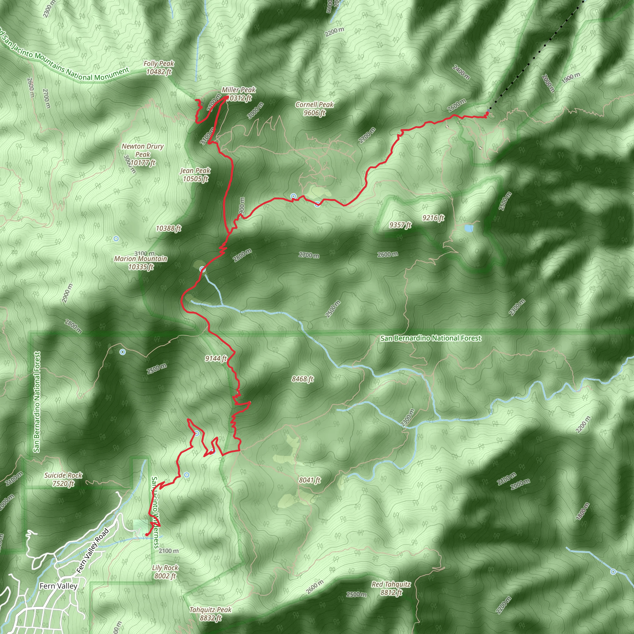 San Jacinto Peak via Round Valley and Devils Slide Trail mobile static map