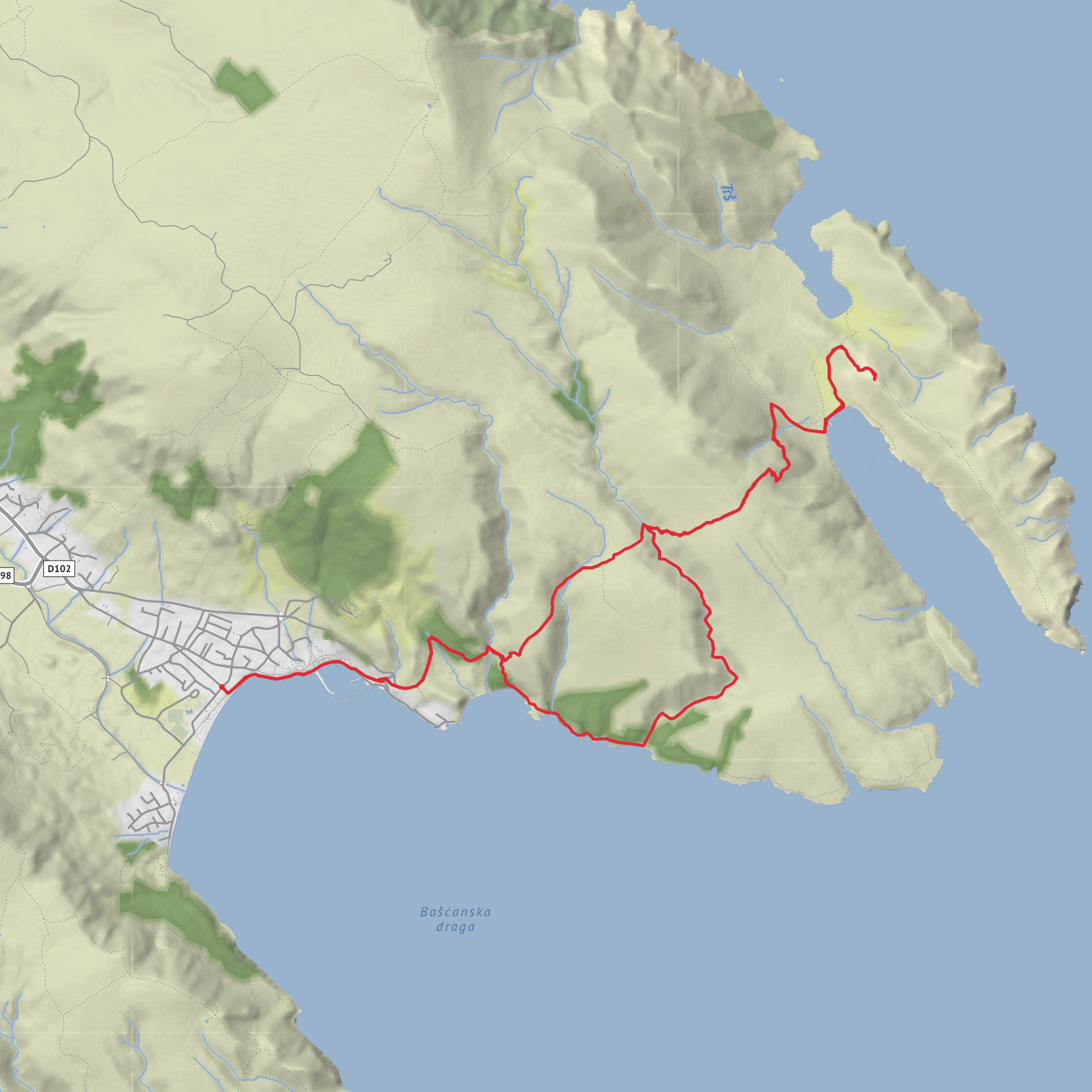 From Vrženica Canyon to Vrženica Cove via Mala, Vela Luka Bay and Corinthia Peak mobile static map