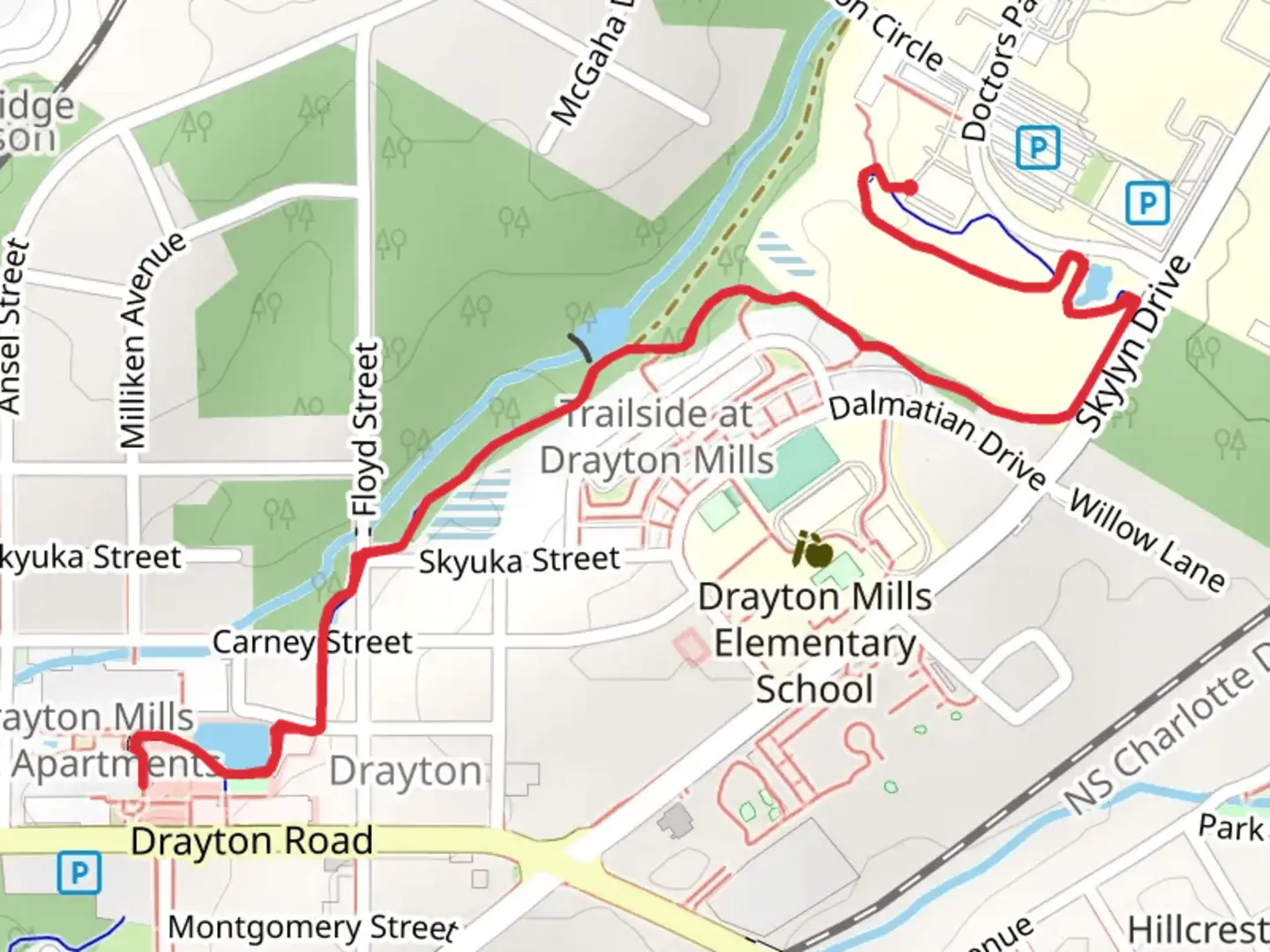 An image depicting the trail Drayton Mill Pond Trail and its surrounding area.