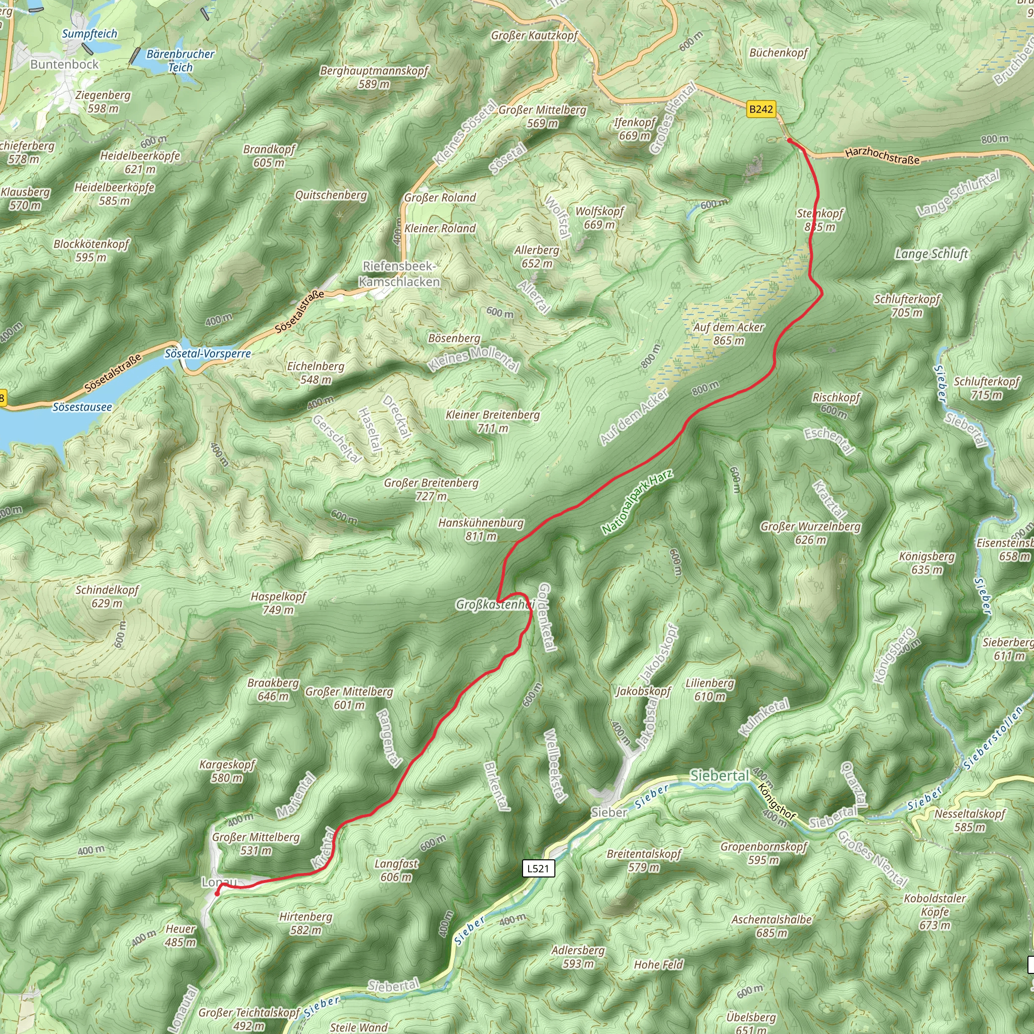 Stieglitzecke to Lonau via Harzklub Weg mobile static map