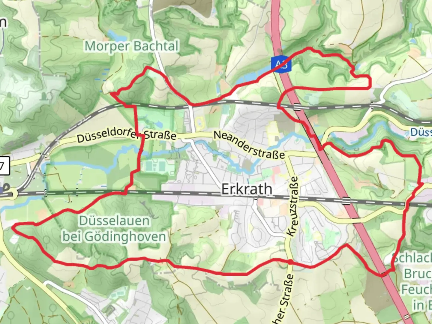 An image depicting the trail Erkrath Loop and its surrounding area.