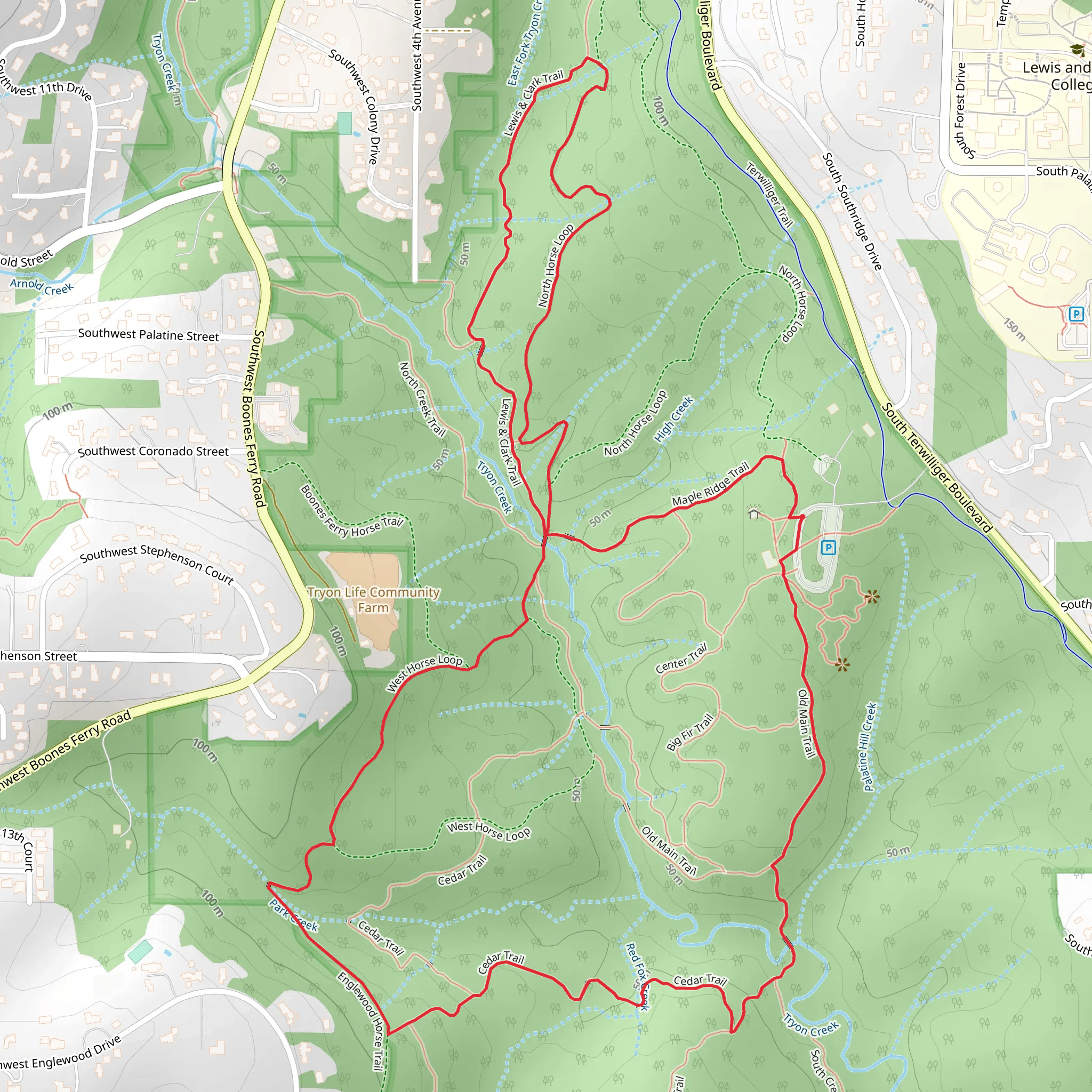 Cedar, North Horse and Middle Creek Loop Trail mobile static map