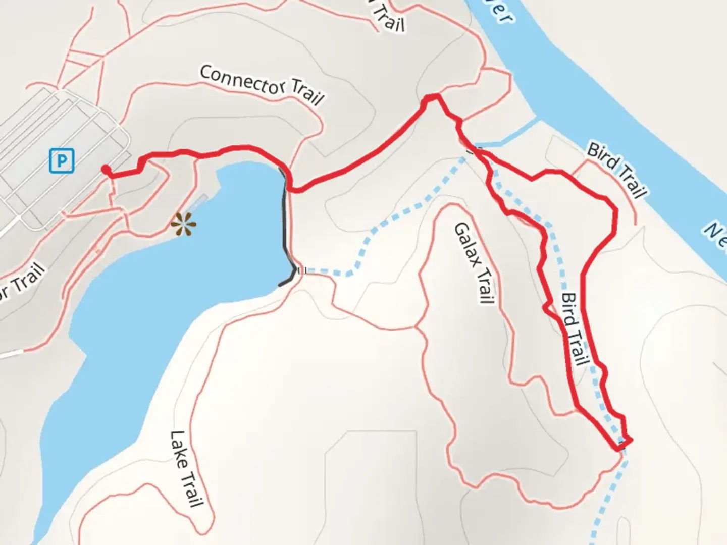 An image depicting the trail Cliffs Of The Neuse Loop via Neuse River and its surrounding area.