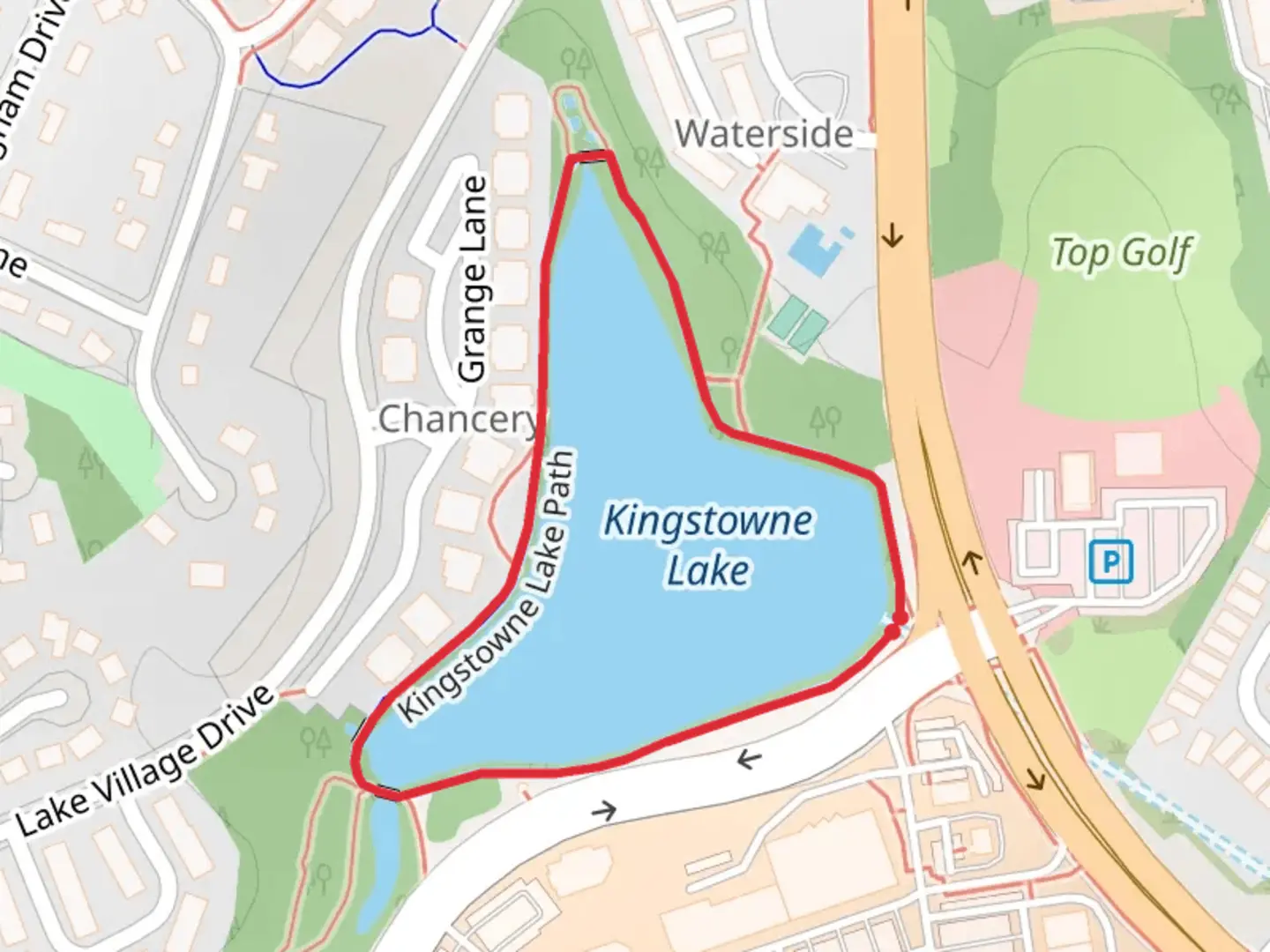 An image depicting the trail Kingstowne Lake Loop and its surrounding area.