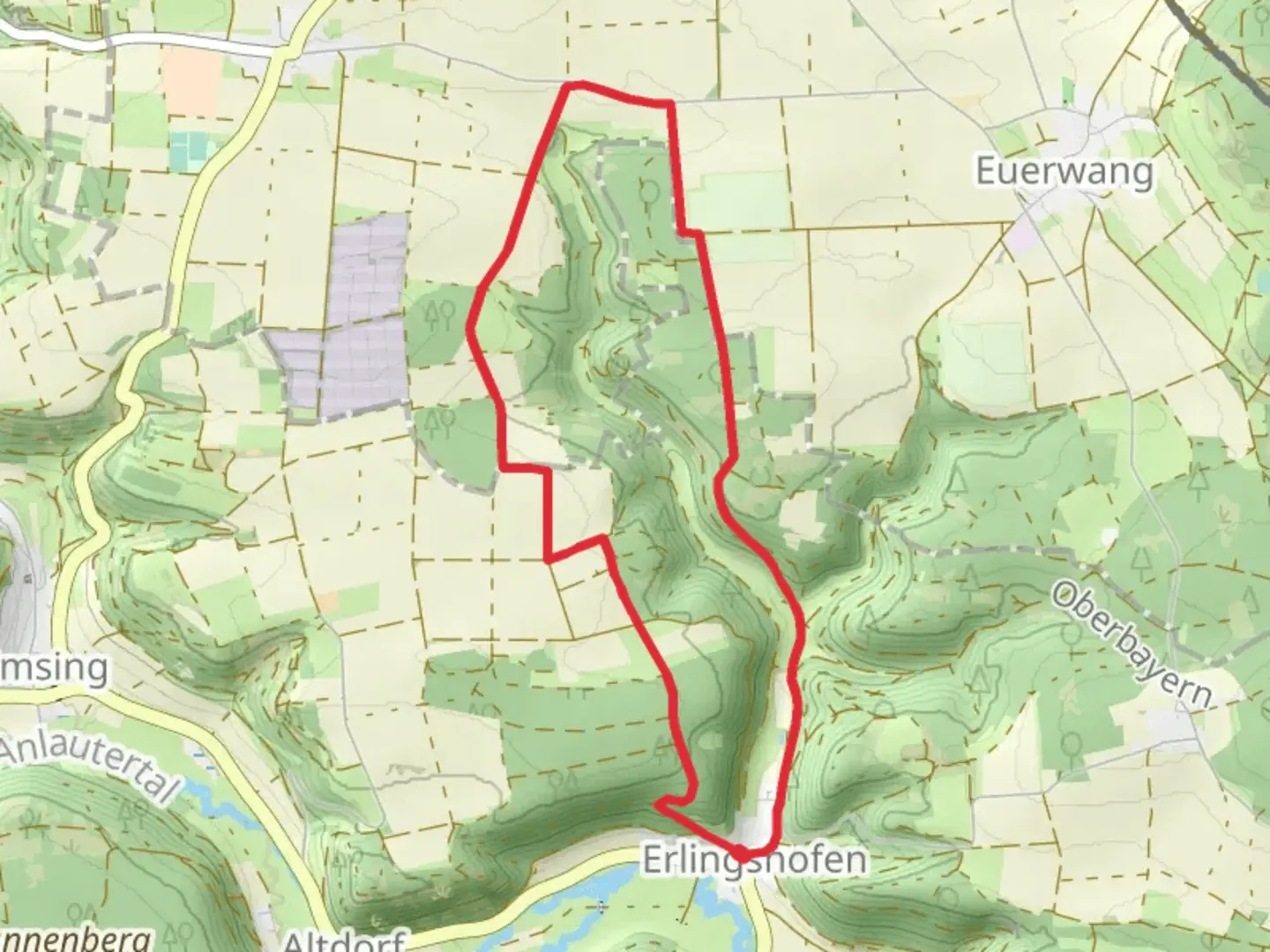 An image depicting the trail Rundweg Kinding and its surrounding area.