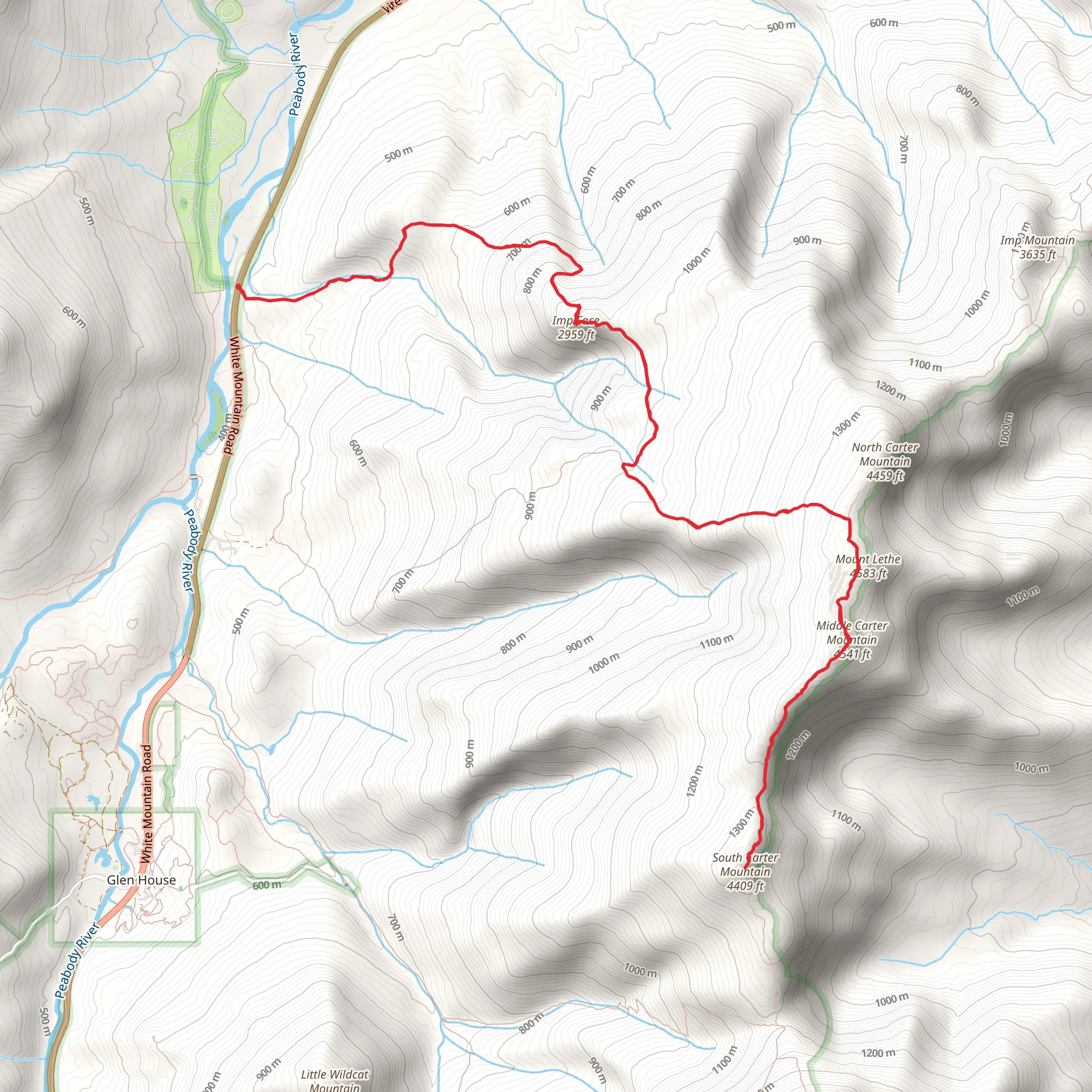 South Carter Mountain via Imp Trail mobile static map