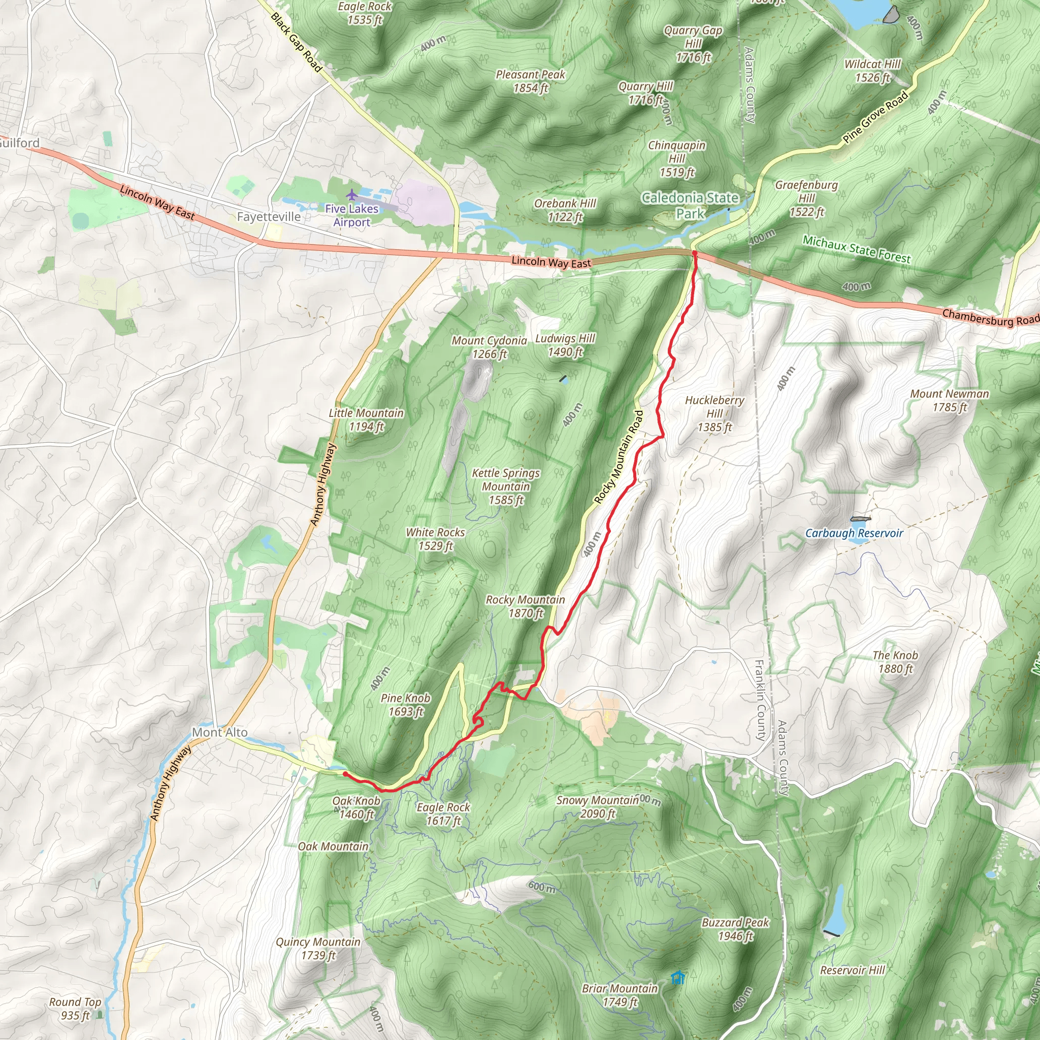 Mont Alto SP to Caledonia SP via Raccoon Run Trail mobile static map