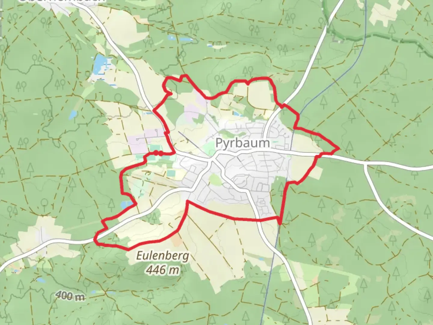 An image depicting the trail Pyrbaumer Rundgang and its surrounding area.