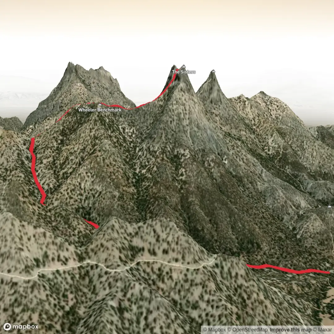 An image depicting the trail The Sisters and its surrounding area.