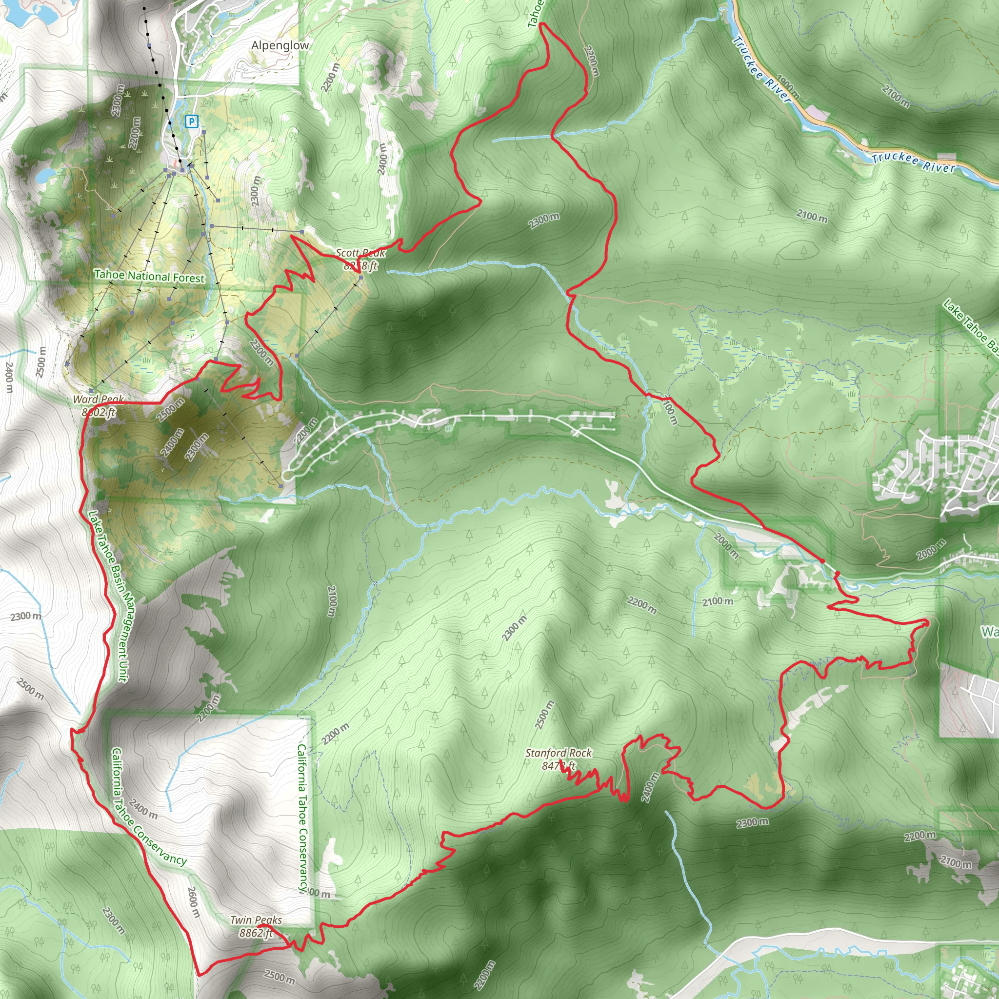 Stanford Rock, Twin Peaks, Ward Peak and Scott Peak Loop via PCT mobile static map