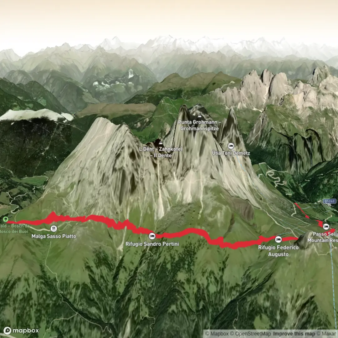An image depicting the trail Hike 20 - Giro_del_Gruppo_del_Sassolungo_via_Passo_Sella and its surrounding area.