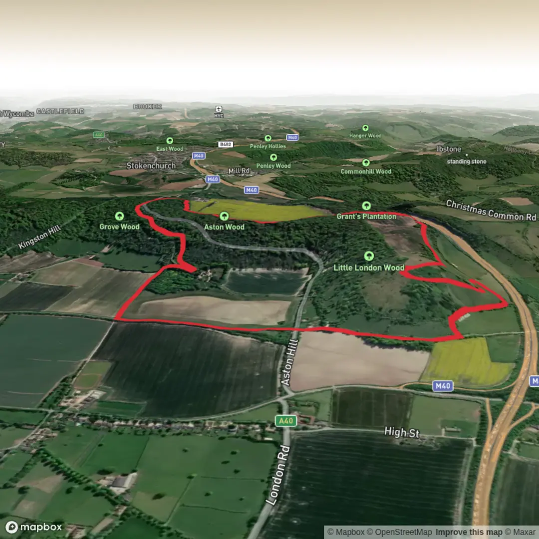 An image depicting the trail Beacon Hill, Juniper Bank and Aston Wood Walk and its surrounding area.