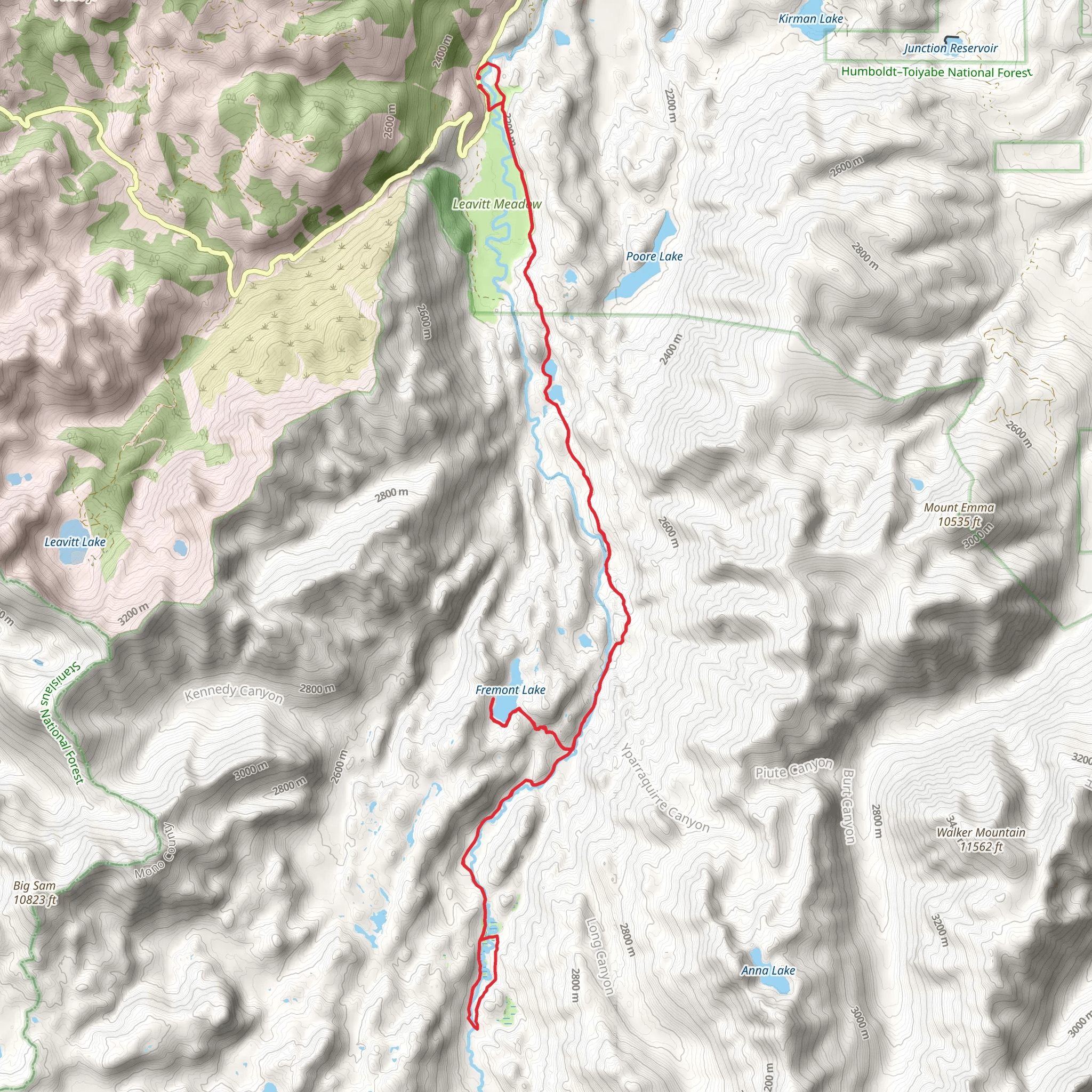 West Walker River, West Walker Cutoff and Fremont Lake Trail mobile static map