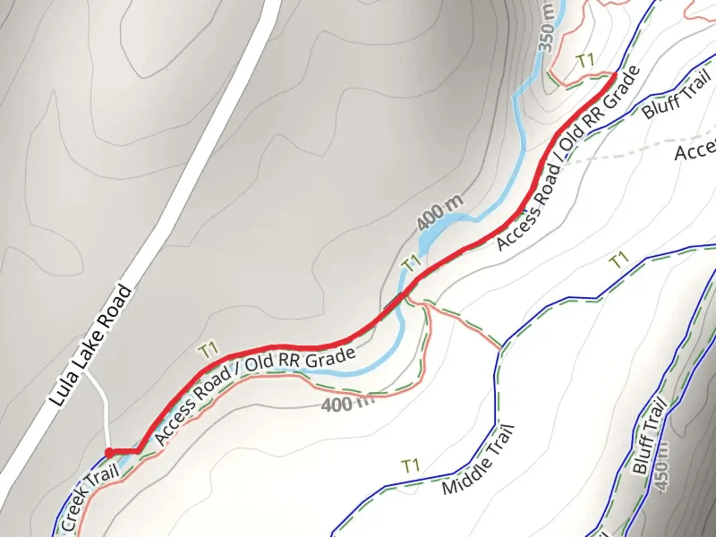 An image depicting the trail Access Road - Old RR Grade and its surrounding area.