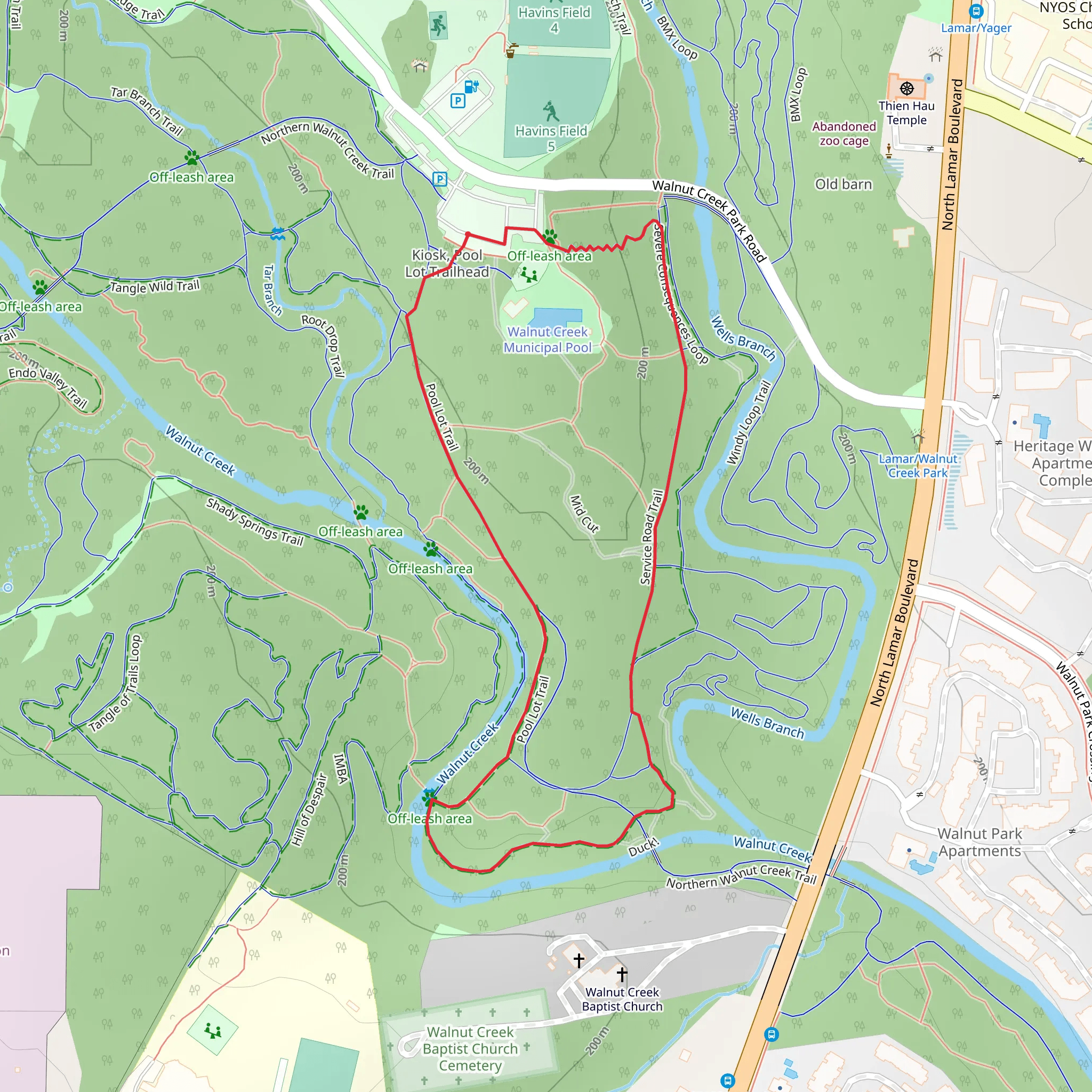 Pool Lot and Service Road Loop Trail mobile static map