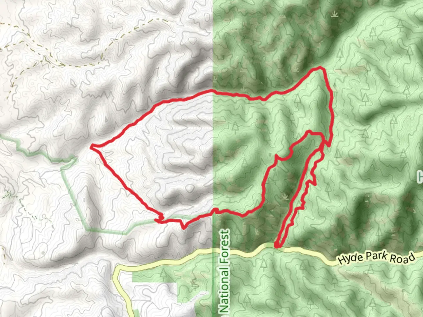 An image depicting the trail Saddleback Trail and Winsor Trail Loop and its surrounding area.