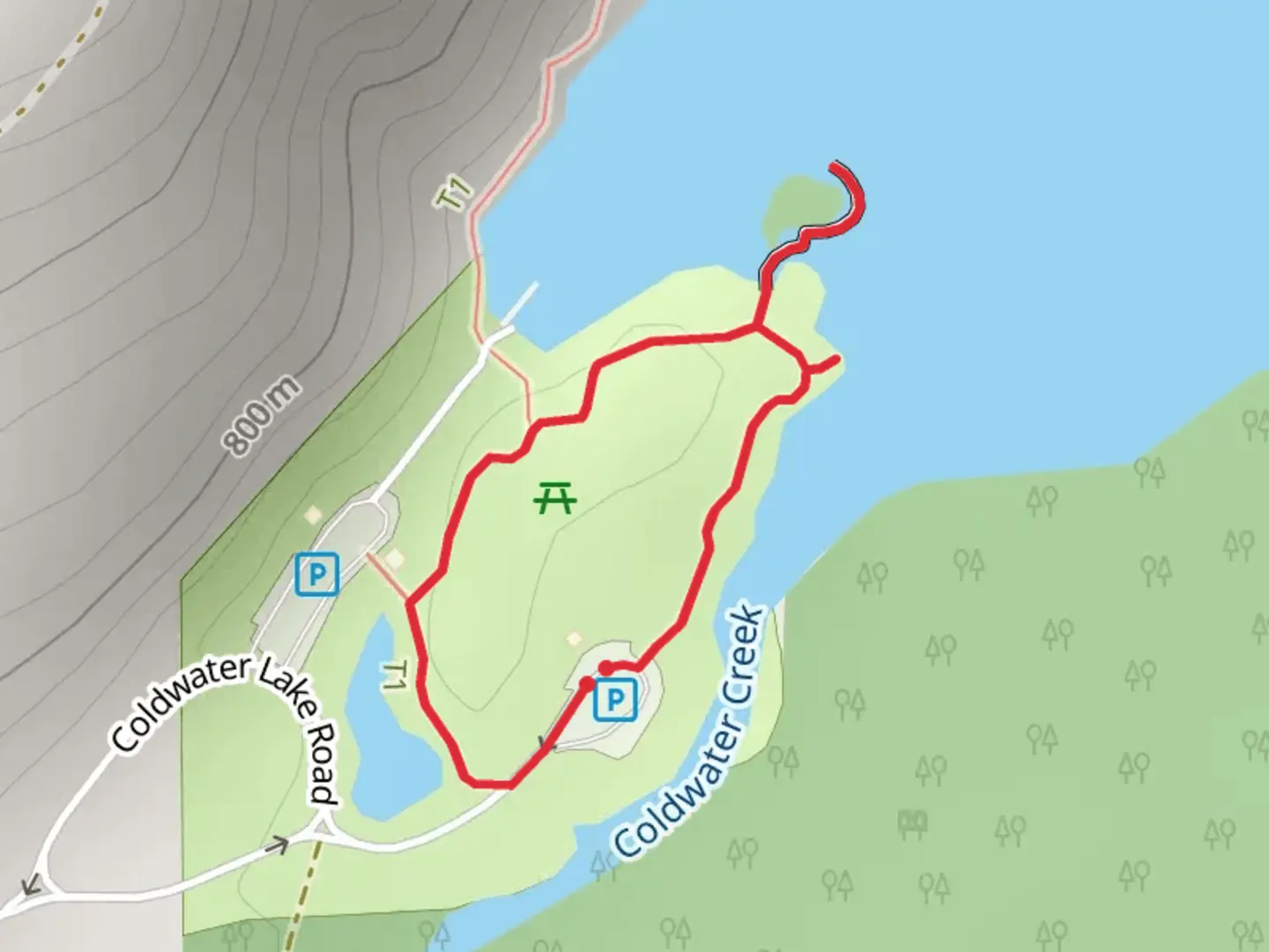 An image depicting the trail Birth of a Lake Loop Trail and its surrounding area.