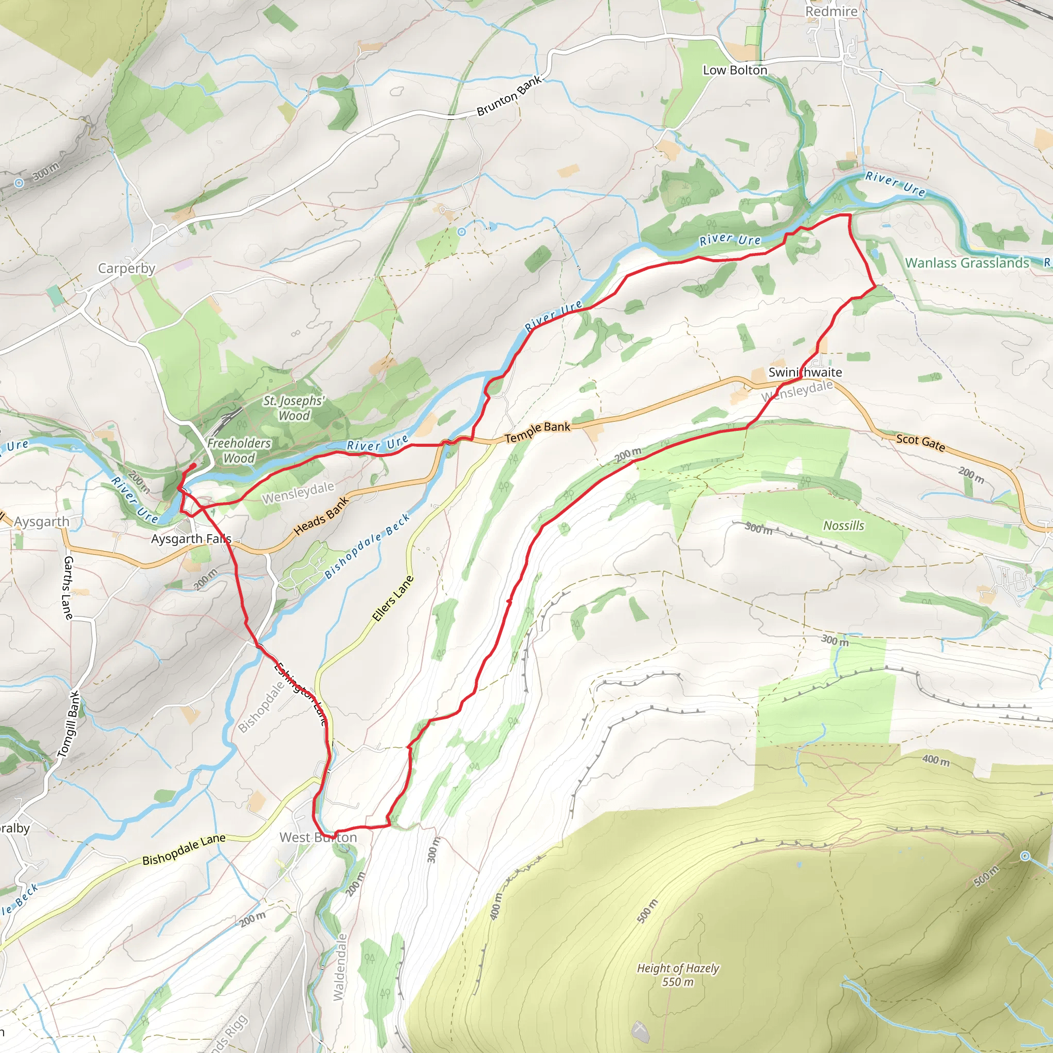 Aysgarth Falls, West Burton and Swinithwaite Loop via River Ure mobile static map