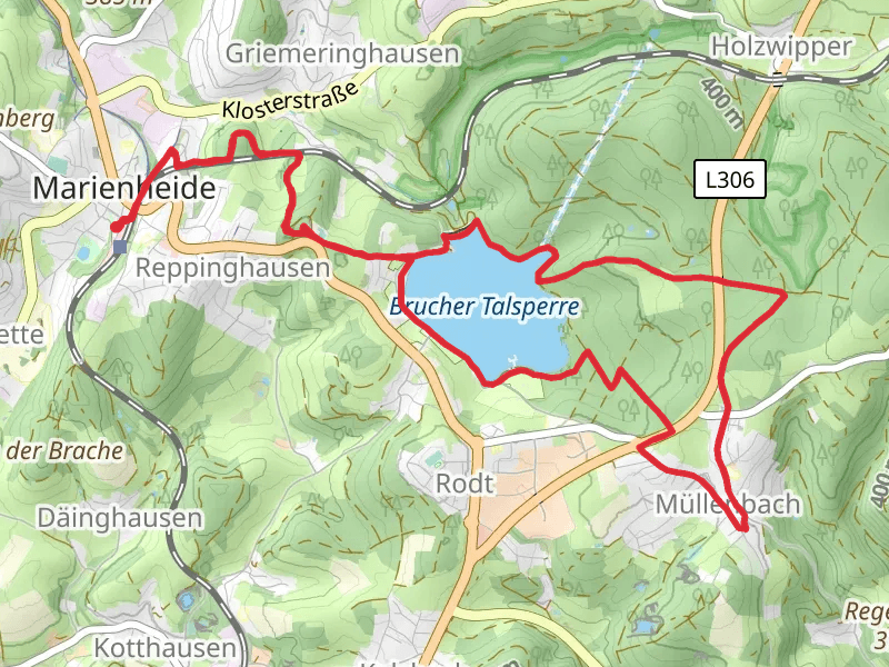 Brucher Talsperre via Marienheide and Bergischer Fuhrmanns Weg