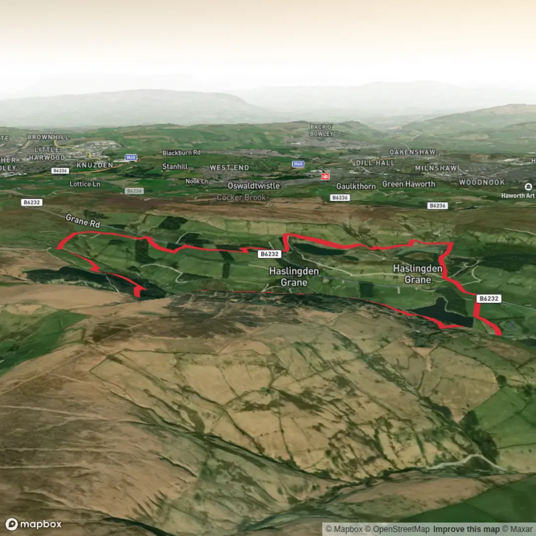 An image depicting the trail Musbury Heights Quarry and Jamestone Quarry Loop from Clough Head and its surrounding area.